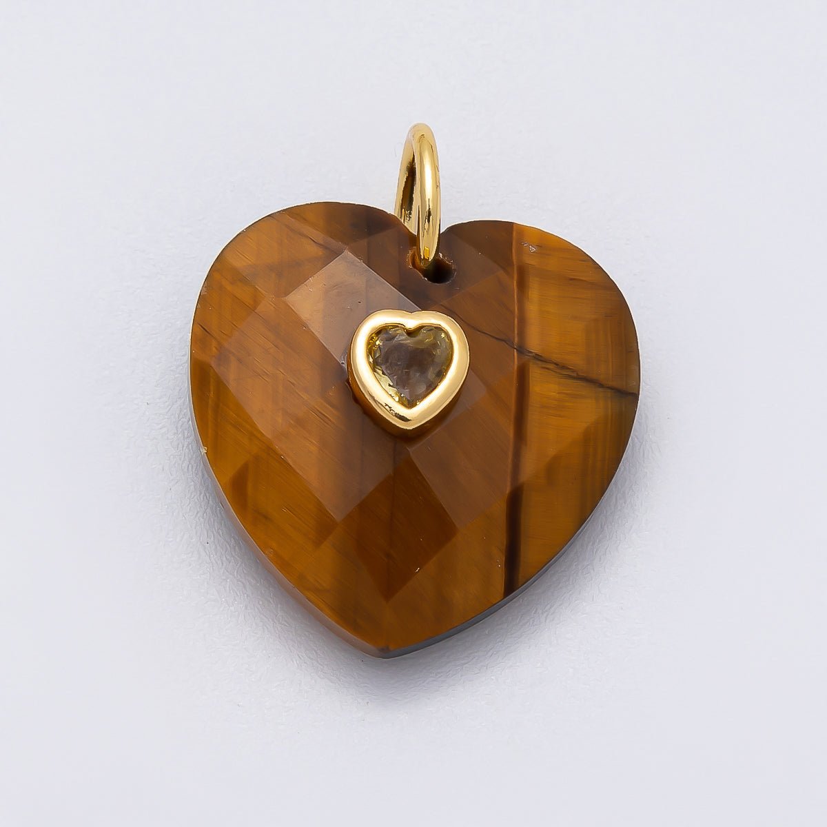 18K Gold Filled 20mm CZ Embedded Gemstone Multifaceted Heart Charm | Charms - 00436 - DLUXCA