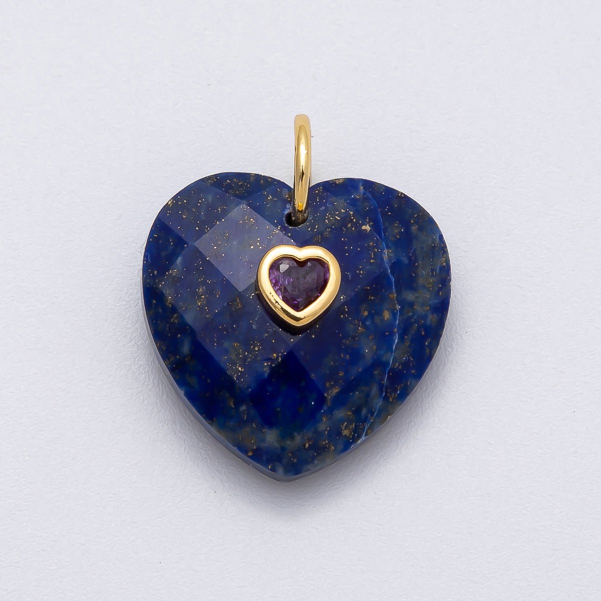 18K Gold Filled 20mm CZ Embedded Gemstone Multifaceted Heart Charm | Charms - 00436 - DLUXCA