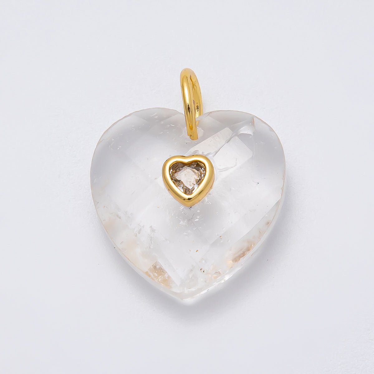 18K Gold Filled 20mm CZ Embedded Gemstone Multifaceted Heart Charm | Charms - 00436 - DLUXCA