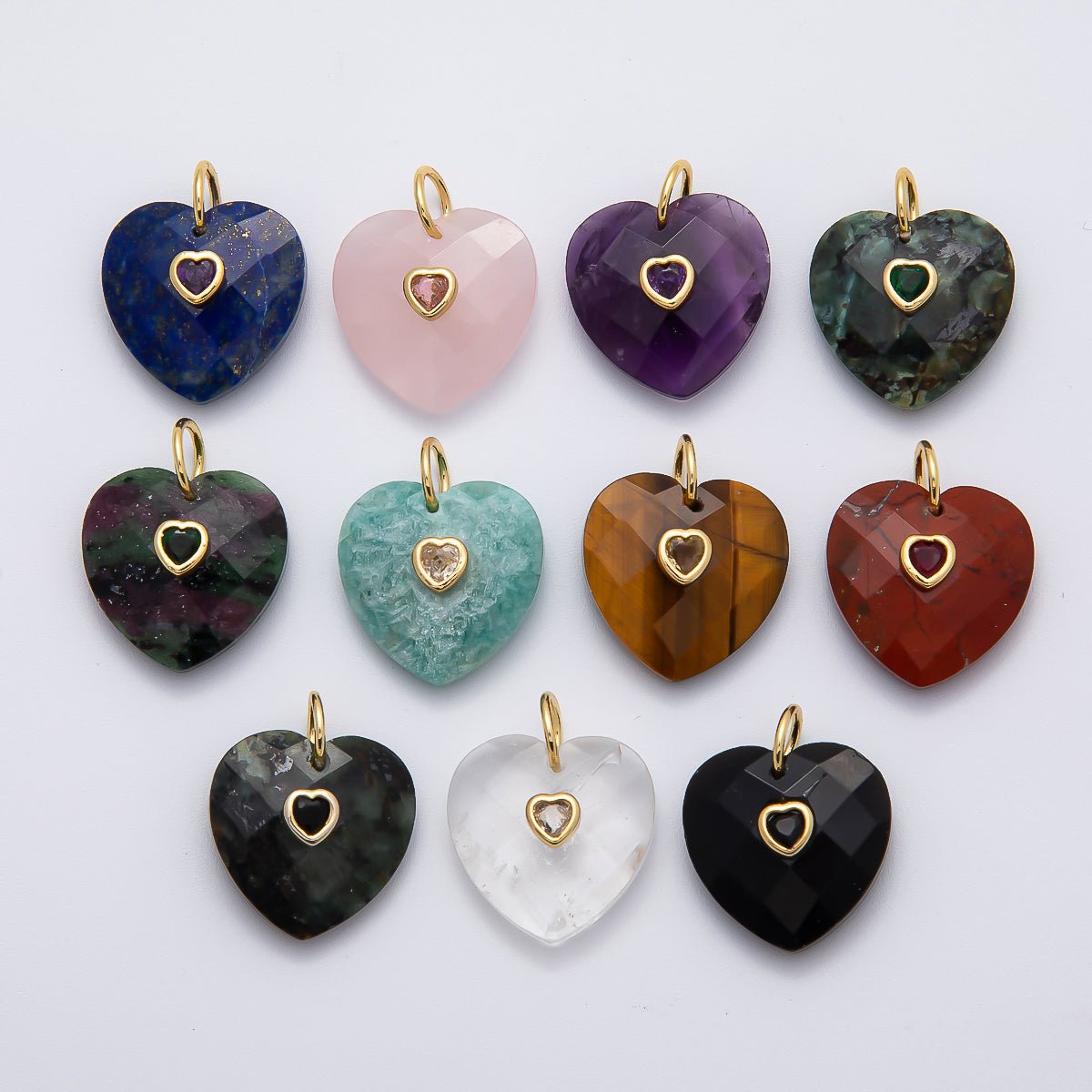 18K Gold Filled 20mm CZ Embedded Gemstone Multifaceted Heart Charm | Charms - 00436 - DLUXCA