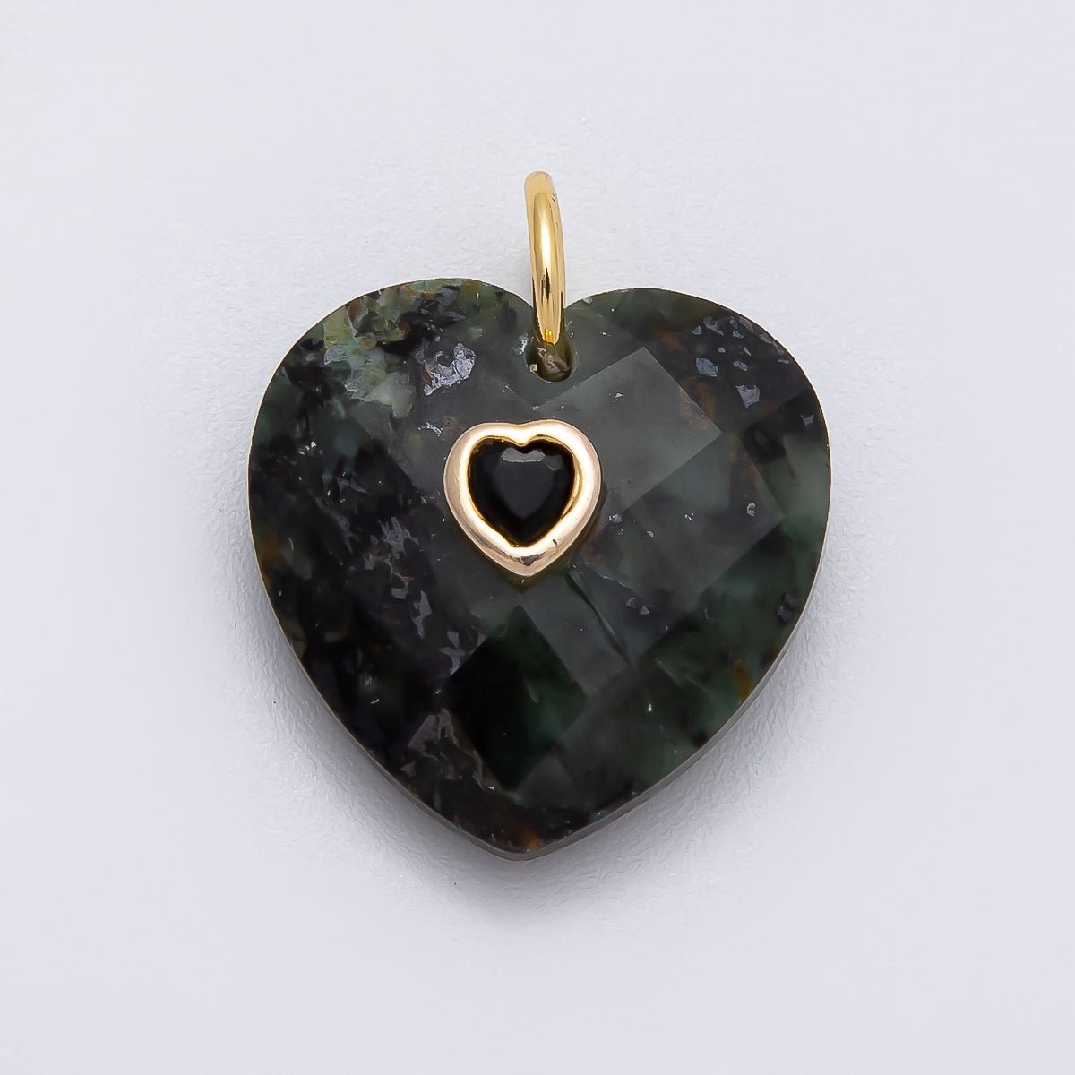 18K Gold Filled 20mm CZ Embedded Gemstone Multifaceted Heart Charm | Charms - 00436 - DLUXCA