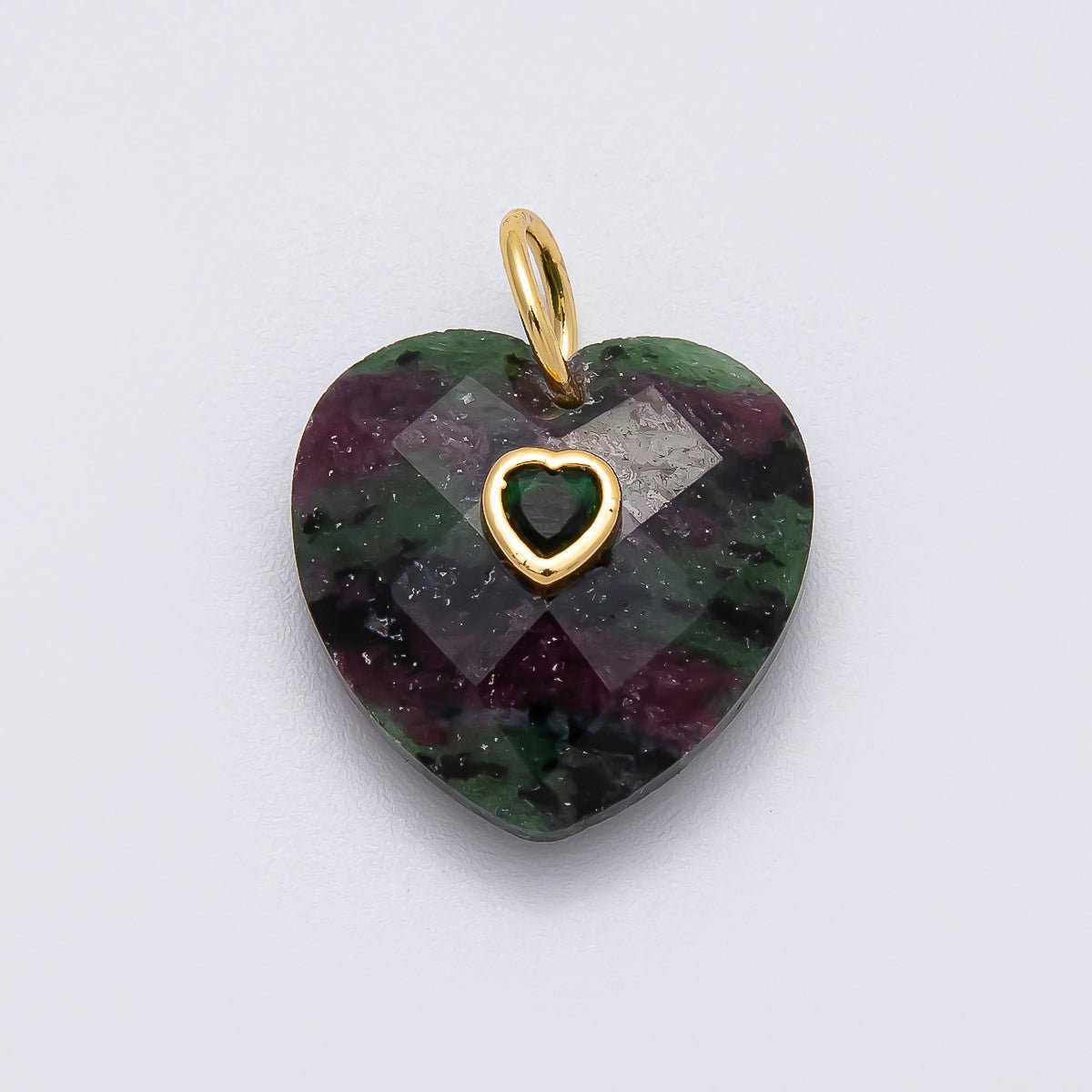 18K Gold Filled 20mm CZ Embedded Gemstone Multifaceted Heart Charm | Charms - 00436 - DLUXCA