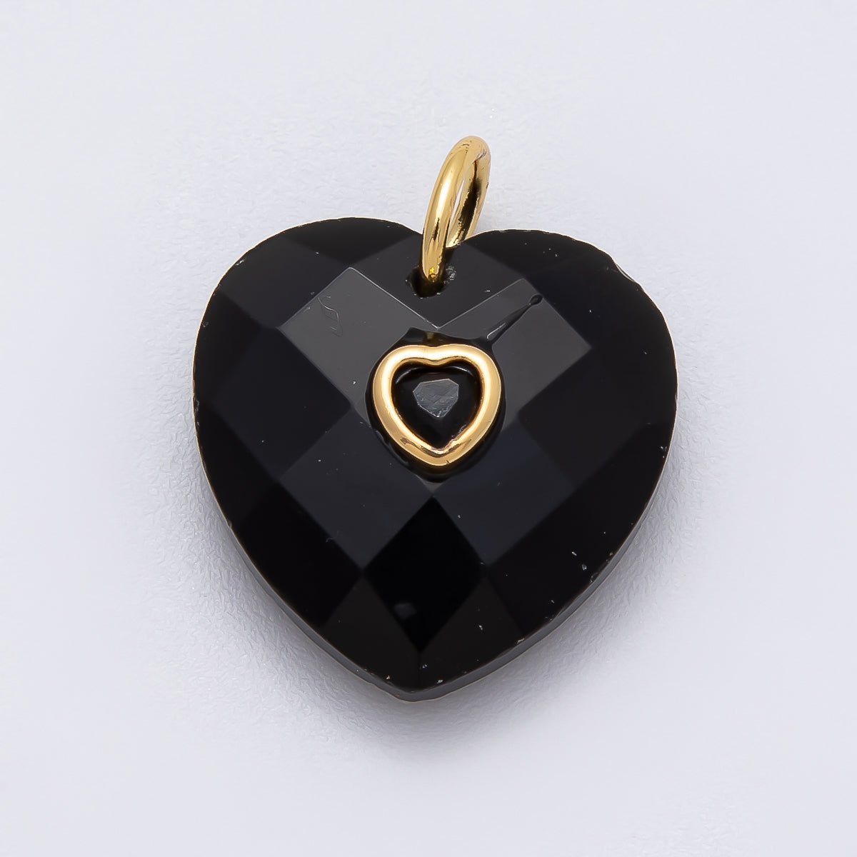 18K Gold Filled 20mm CZ Embedded Gemstone Multifaceted Heart Charm | Charms - 00436 - DLUXCA