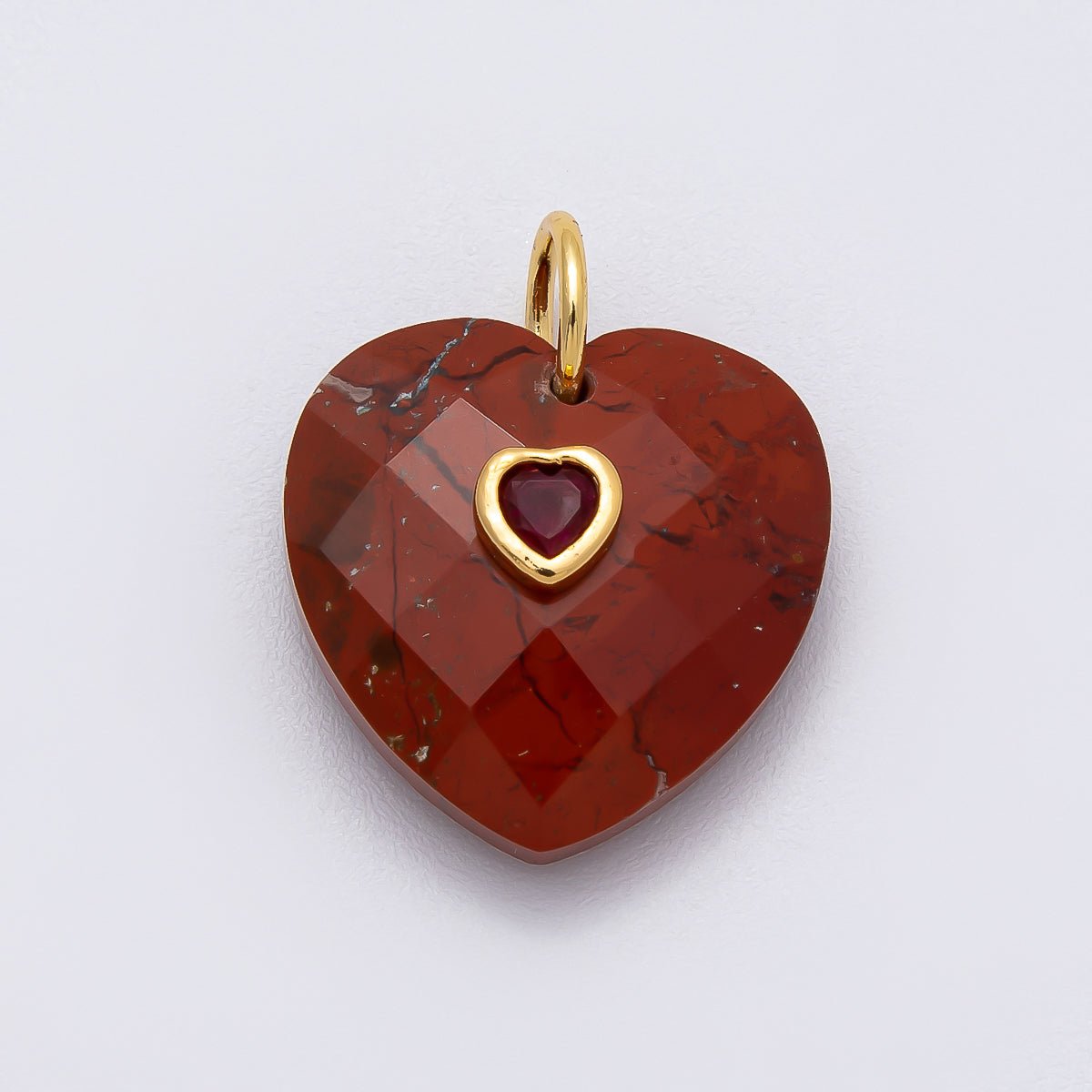 18K Gold Filled 20mm CZ Embedded Gemstone Multifaceted Heart Charm | Charms - 00436 - DLUXCA
