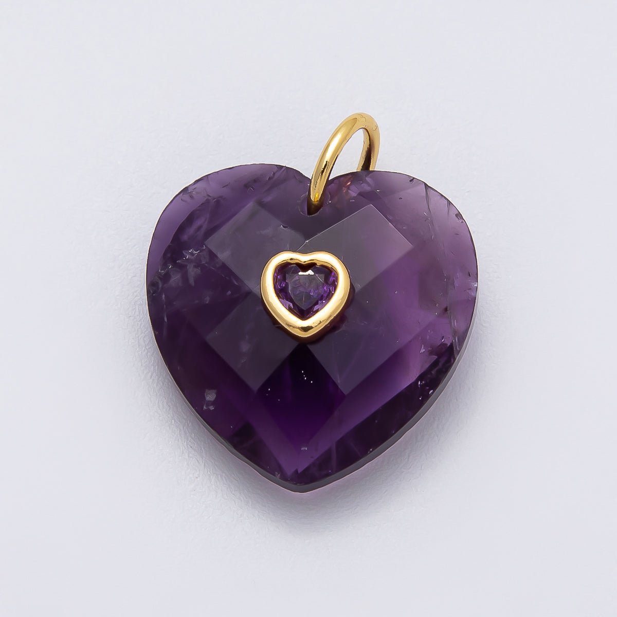 18K Gold Filled 20mm CZ Embedded Gemstone Multifaceted Heart Charm | Charms - 00436 - DLUXCA
