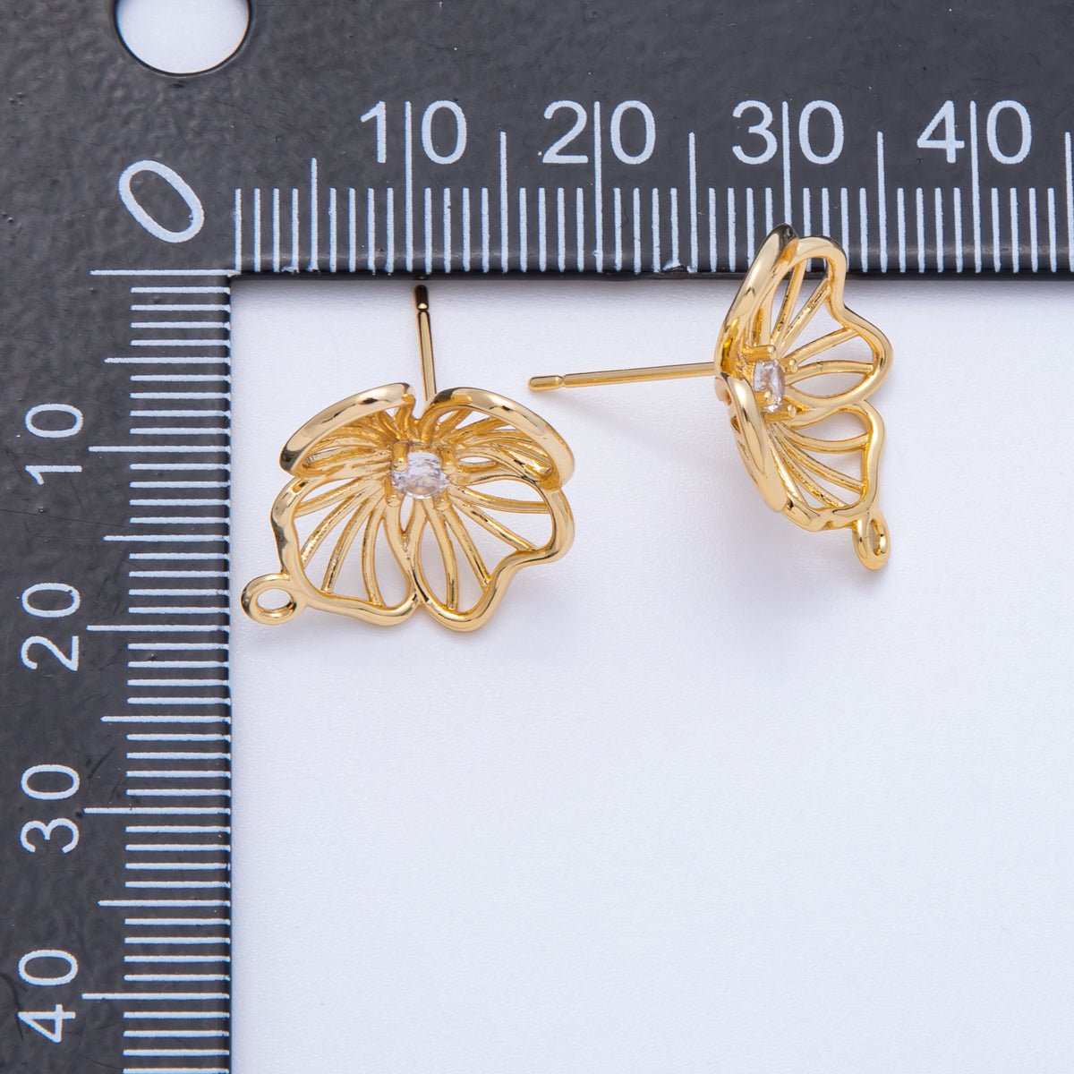 18K Gold Filled 20mm CZ Flower Open Loop Drop Stud Earrings | Findings - 00116 - DLUXCA