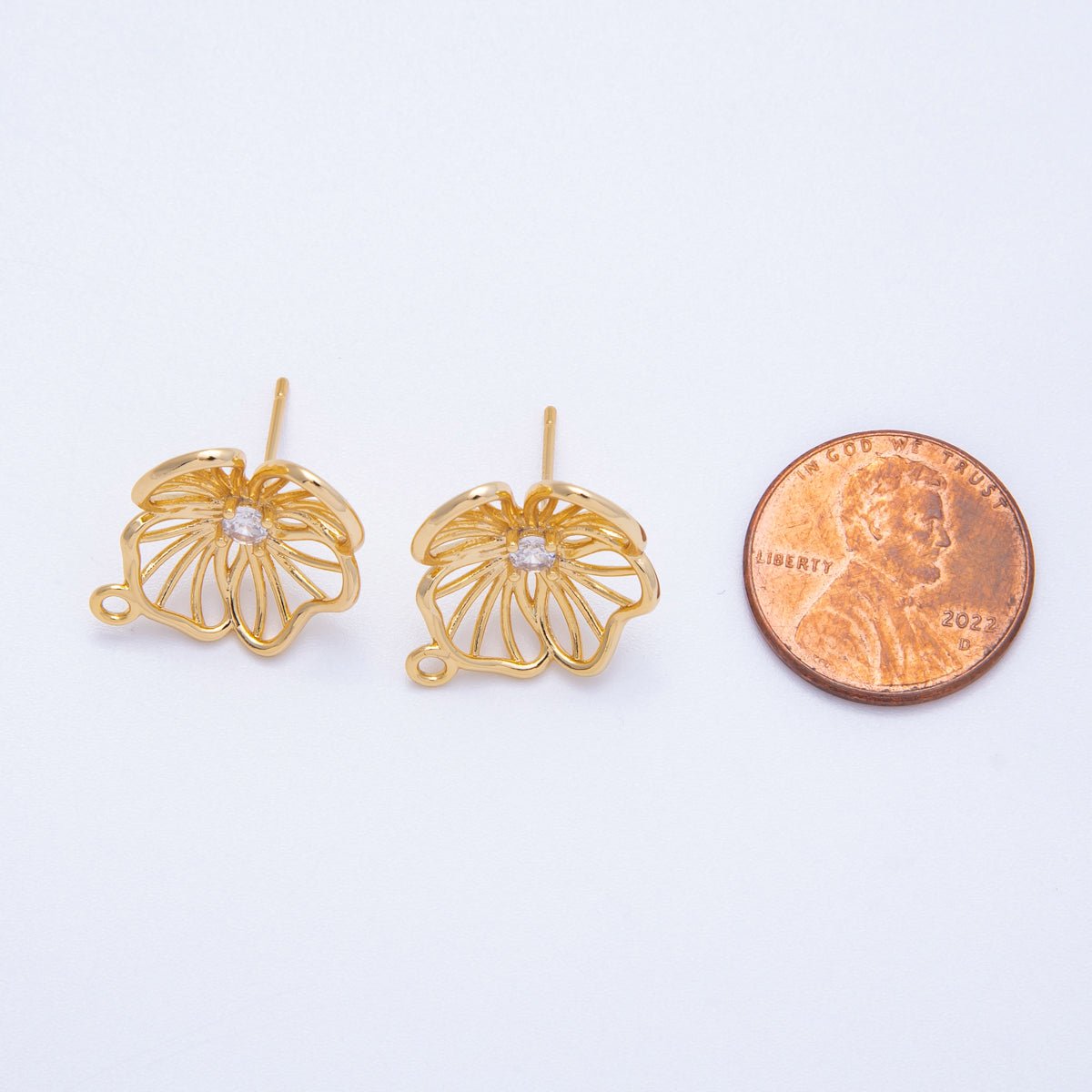 18K Gold Filled 20mm CZ Flower Open Loop Drop Stud Earrings | Findings - 00116 - DLUXCA