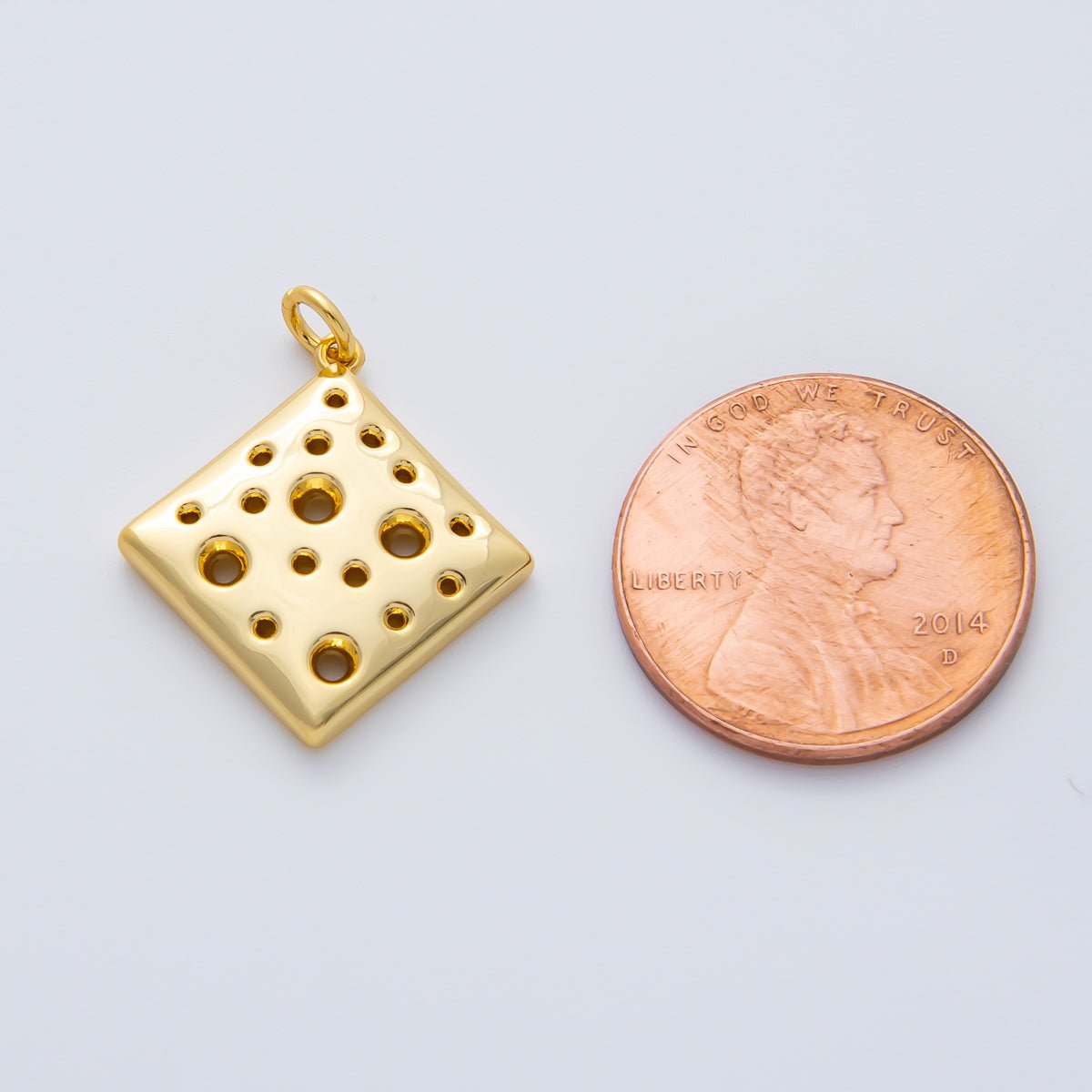 18K Gold Filled 20mm Dotted Slice of Cheese Rhombus Charm | AF1414 - DLUXCA