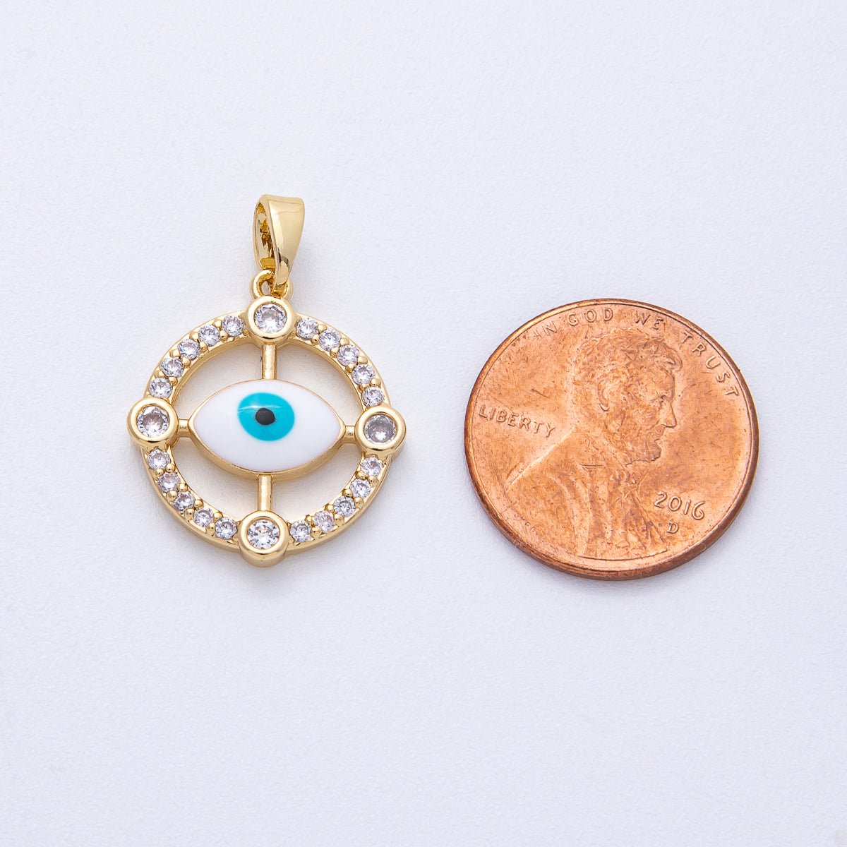 18K Gold Filled 20mm Evil Eye Micro Paved CZ Open Round Pendant | AF1234 - DLUXCA