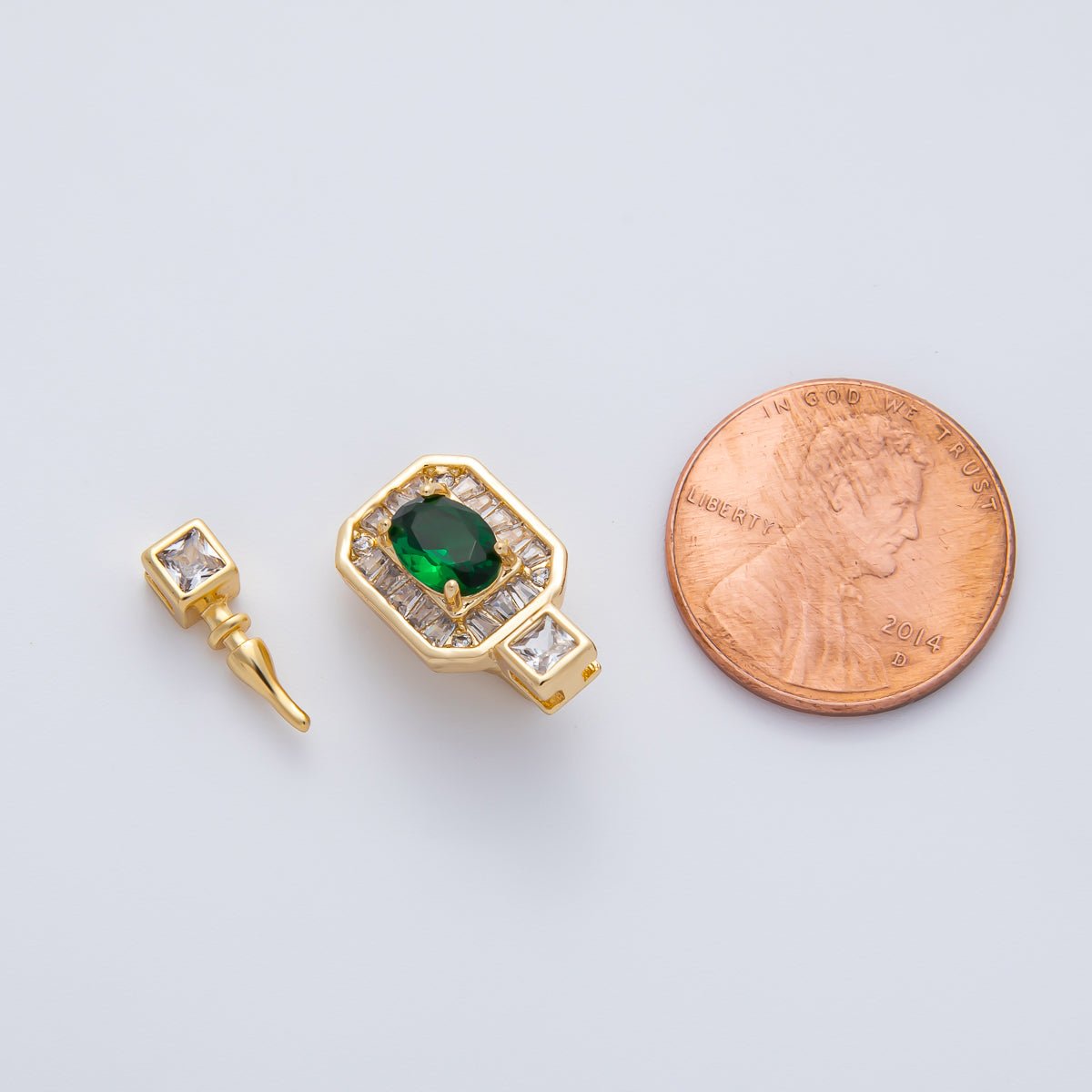 18K Gold Filled 20mm Green Oval CZ Cluster Box Clasps Closure Finding | Z1466 - DLUXCA