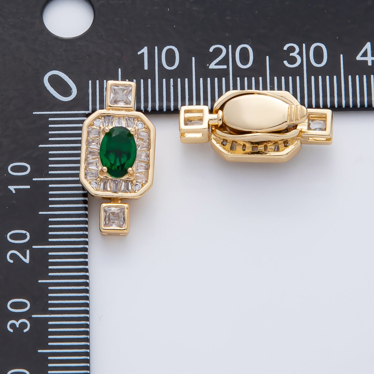 18K Gold Filled 20mm Green Oval CZ Cluster Box Clasps Closure Finding | Z1466 - DLUXCA