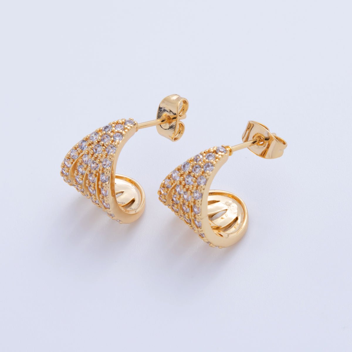 18K Gold Filled 20mm Micro Paved CZ Claw C - Shaped Hoop Earrings | AI349 - DLUXCA