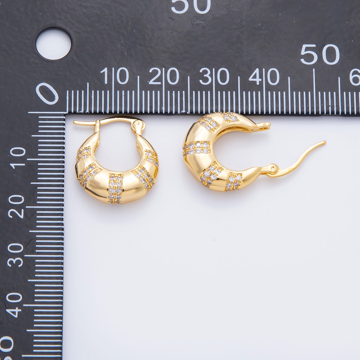 18K Gold Filled 20mm Micro Paved CZ Lined Dome French Lock Latch Hoop Earrings | AJ - 269 - DLUXCA