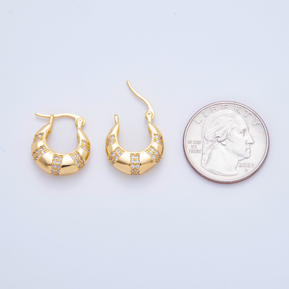 18K Gold Filled 20mm Micro Paved CZ Lined Dome French Lock Latch Hoop Earrings | AJ - 269 - DLUXCA