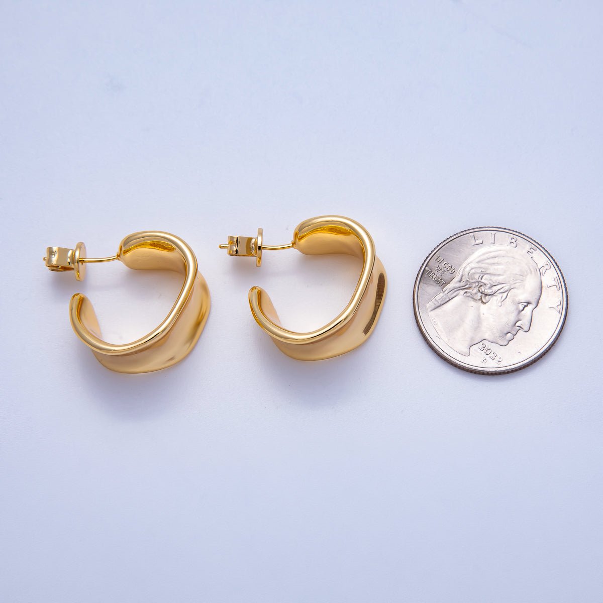 18K Gold Filled 20mm Molten C - Shaped Hoop Earrings | Earrings - 00302 - DLUXCA