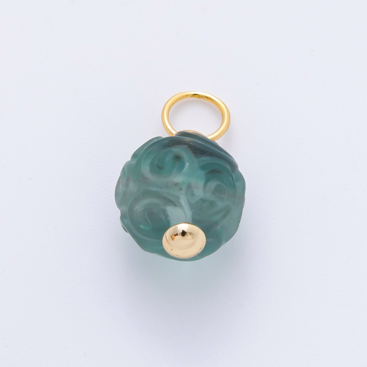 18K Gold Filled 20mm Natural Gemstone Fluorite Textured Ball Charm | E011 E019 - DLUXCA