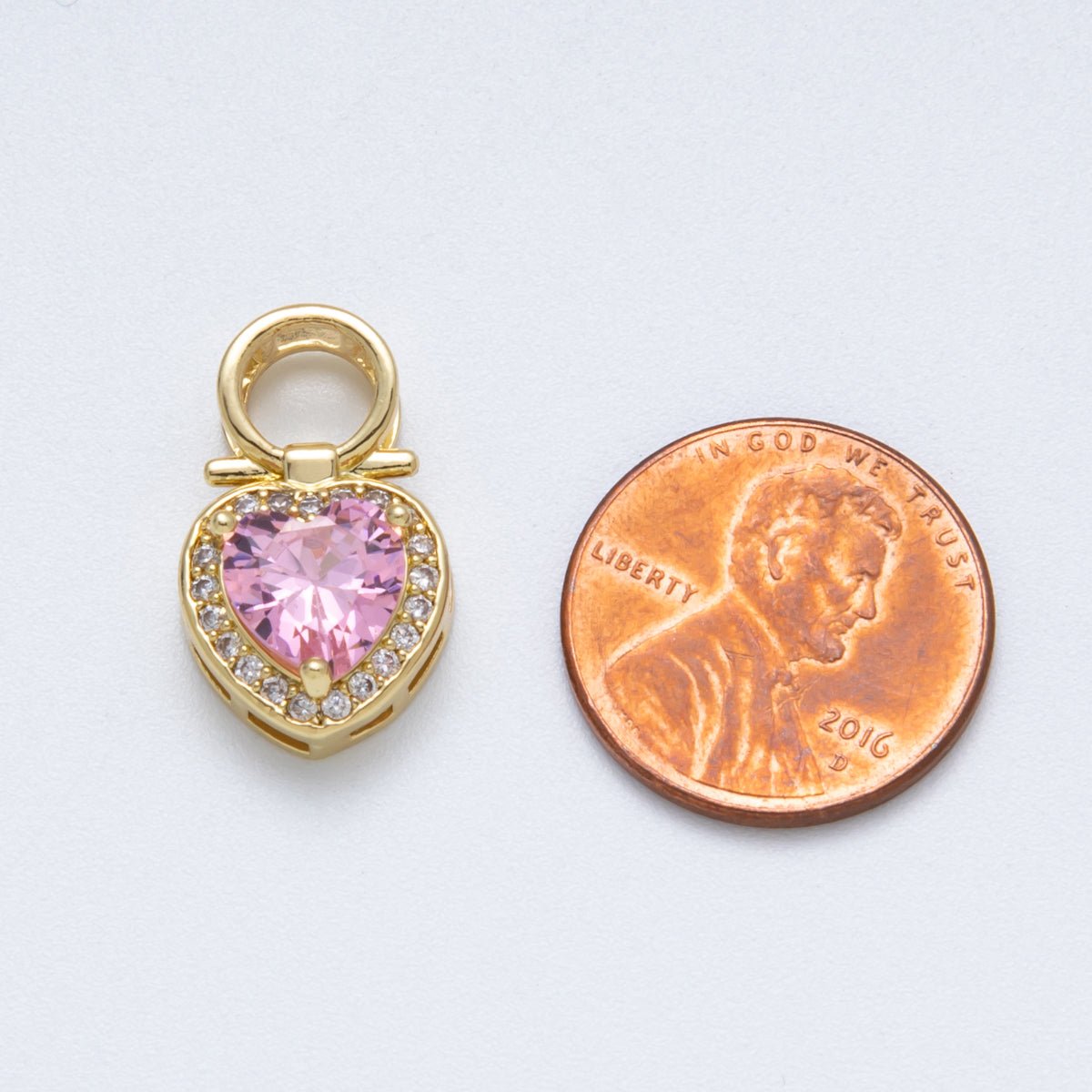 18K Gold Filled 20mm Pink Micro Paved CZ Heart Loop Pendant | Charms - 00146 - DLUXCA