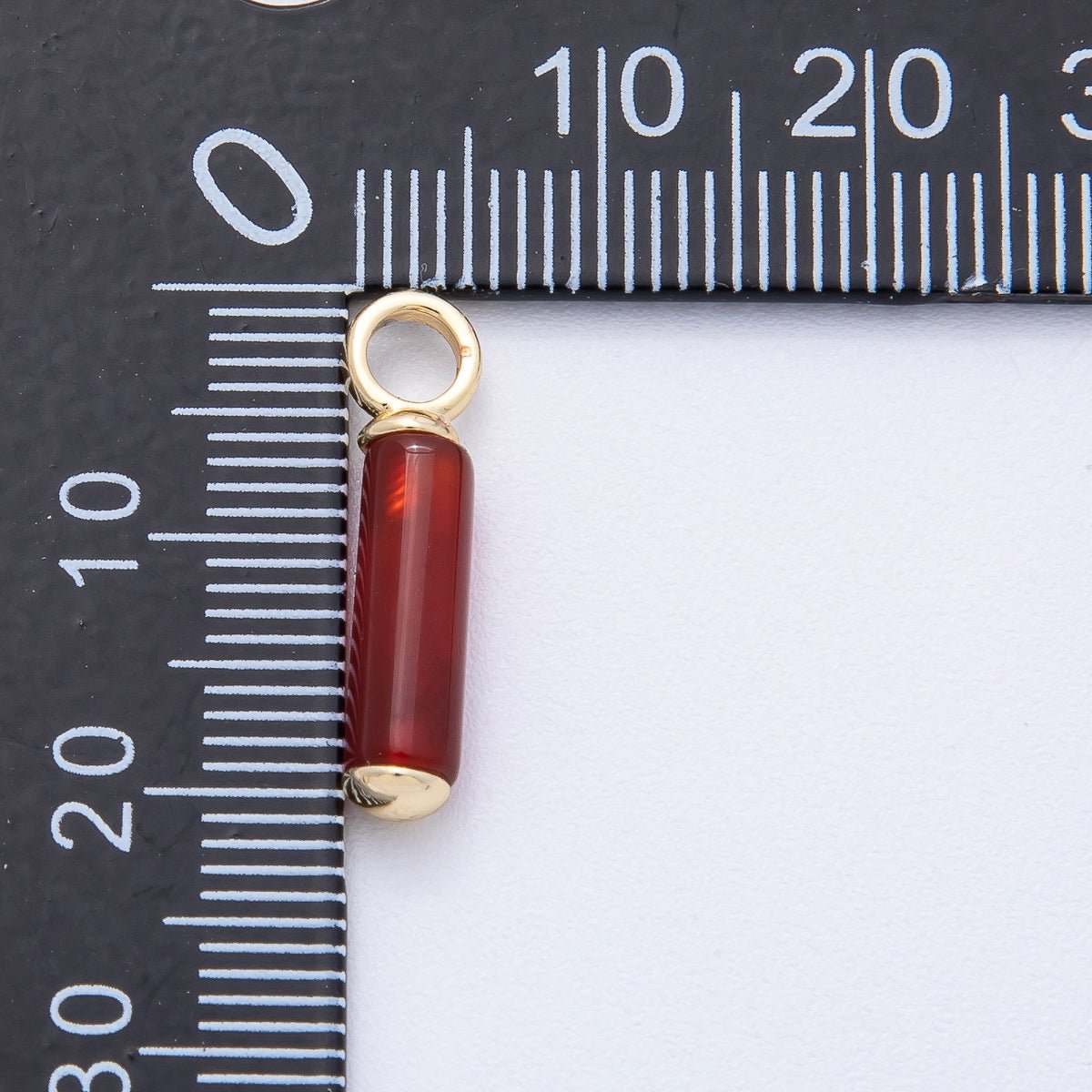18K Gold Filled 20mm Red Carnelian Gemstone Cylinder Tube Drop Charm | AK148 - DLUXCA