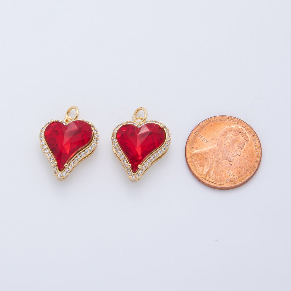 18K Gold Filled 20mm Red CZ Micro Paved Heart Charm | AF409 - DLUXCA