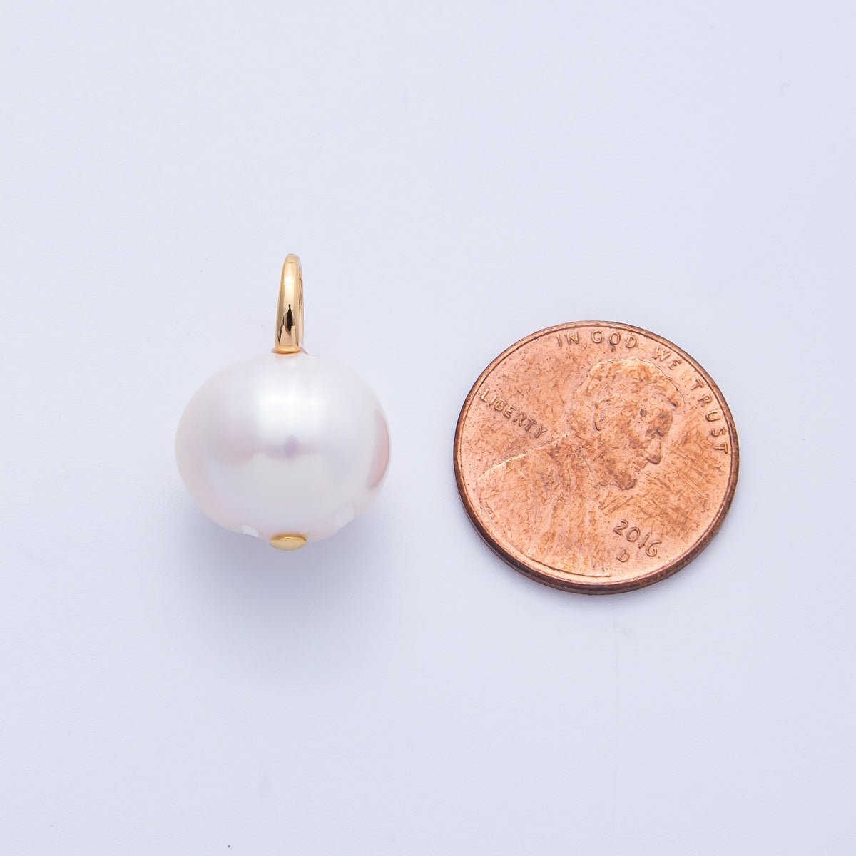 18K Gold Filled 20mm Ringed White Shell Pearl Round Drop Pendant | Charms - 00323 - DLUXCA