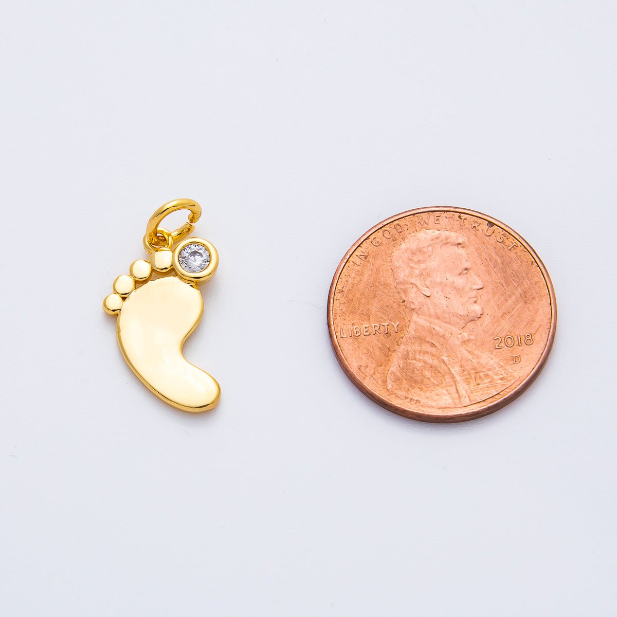 18K Gold Filled 20mm Round CZ Baby Feet Charm in Gold & Silver | AF1362 - DLUXCA