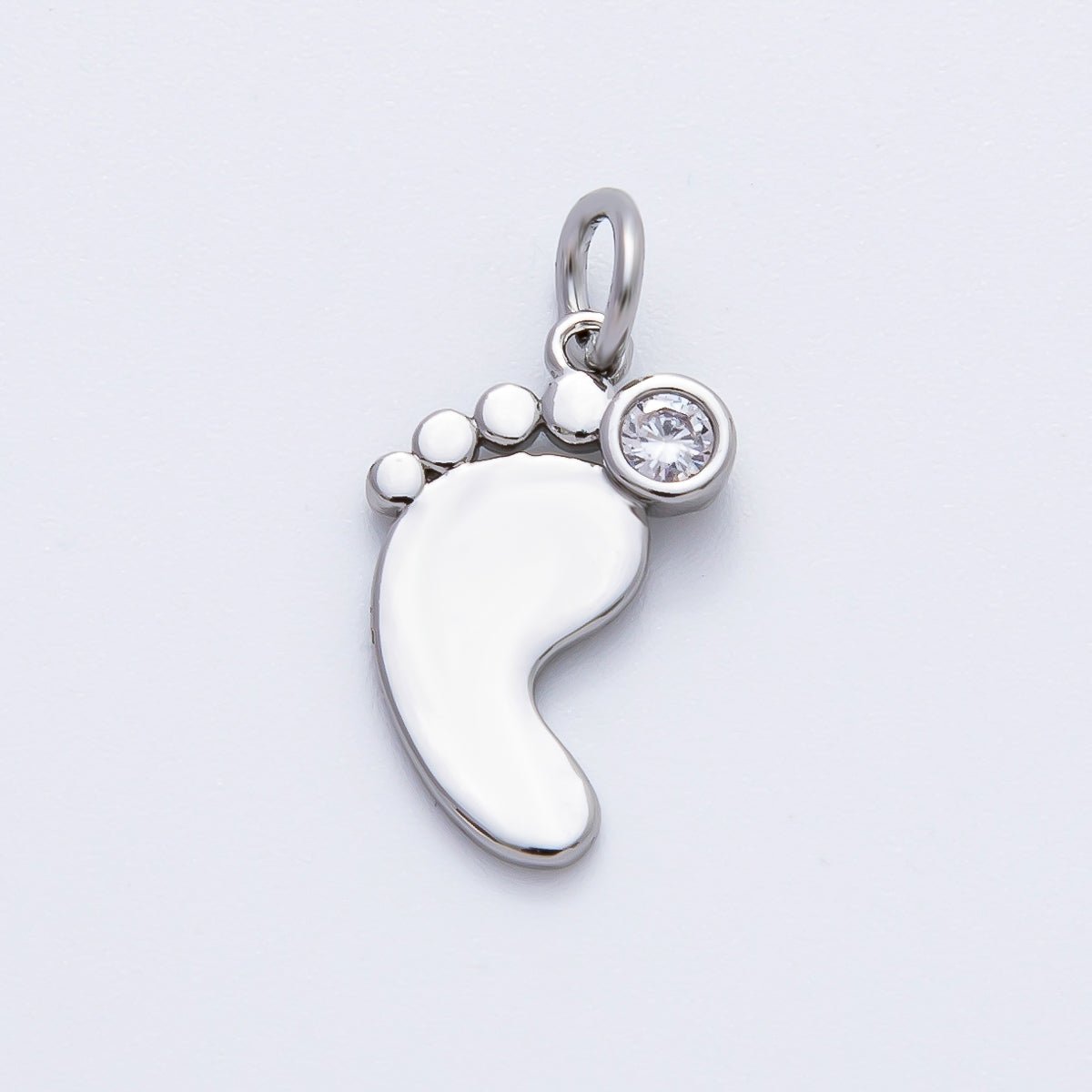18K Gold Filled 20mm Round CZ Baby Feet Charm in Gold & Silver | AF1362 - DLUXCA