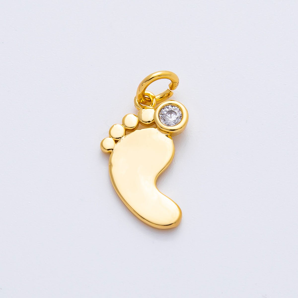 18K Gold Filled 20mm Round CZ Baby Feet Charm in Gold & Silver | AF1362 - DLUXCA