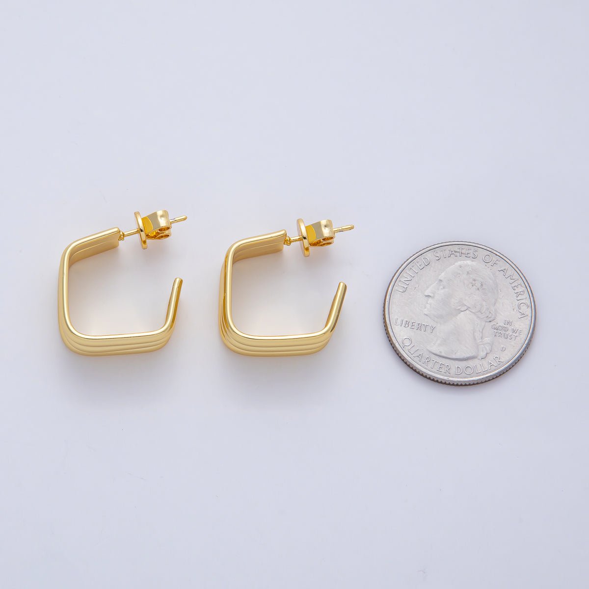 18K Gold Filled 20mm Triple Band Square C - Shaped Hoop Earrings | AD1644 - DLUXCA