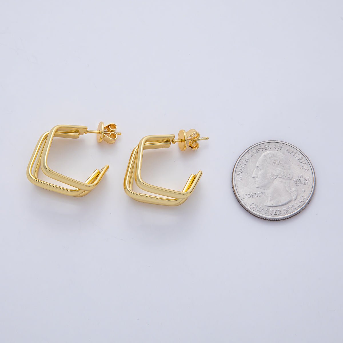 18K Gold Filled 20mm Triple Hexagon Geometric Claw C - Shaped Hoop Earrings | AD1648 - DLUXCA