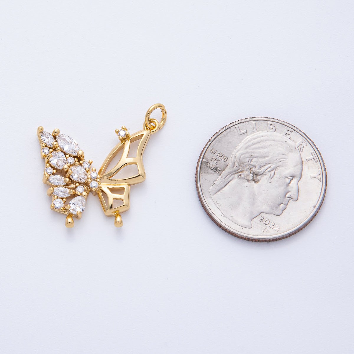 18K Gold Filled 21.5mm Clear CZ Cluster Open Butterfly Charm | AK154 - DLUXCA