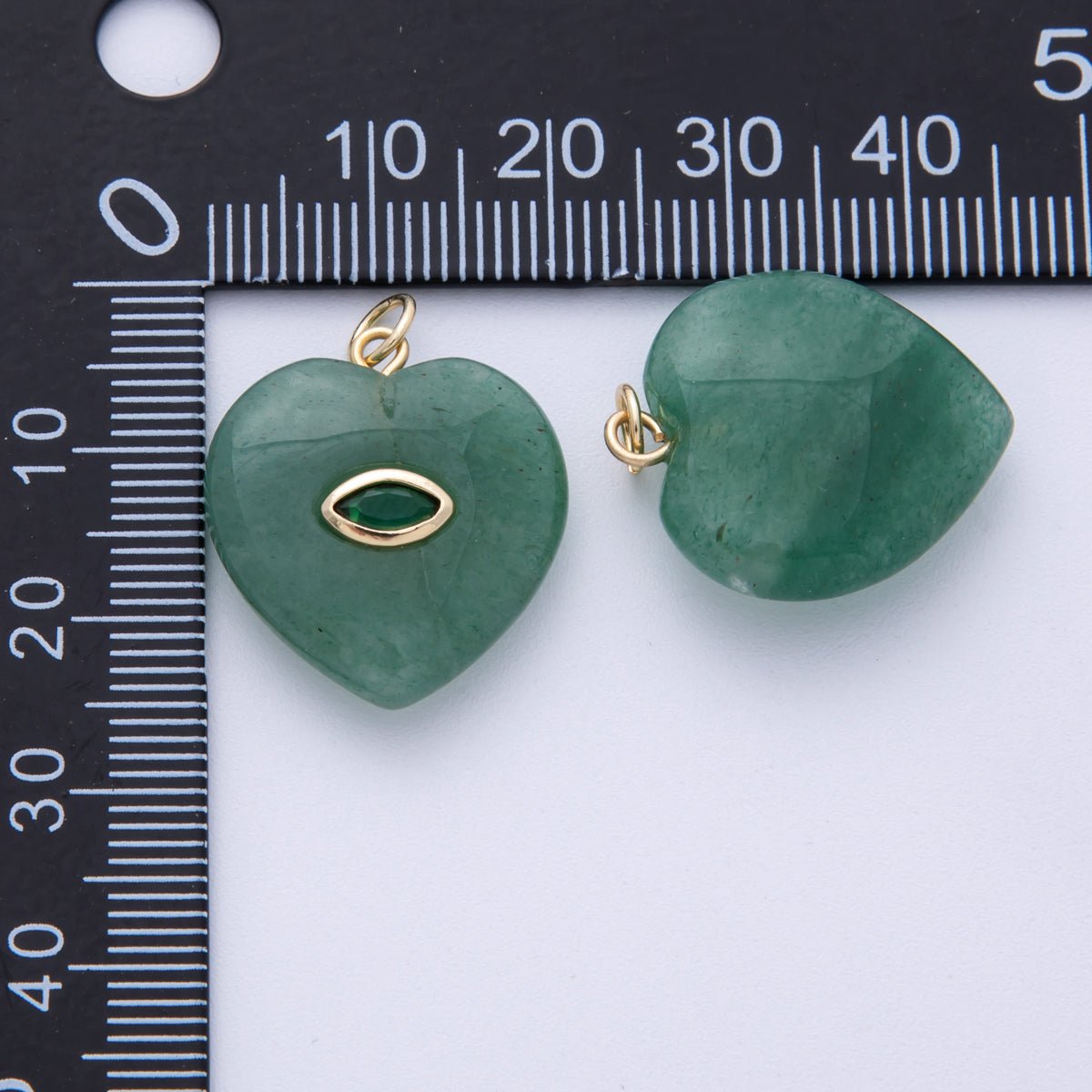 18K Gold Filled 21.5mm Marquise Embedded Rose Quartz, Amethyst, Onyx, Amazonite, Lapis Lazuli, Tiger Eye Heart Charm | AK218 - AK220 - DLUXCA