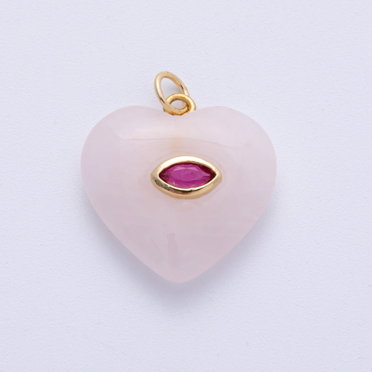 18K Gold Filled 21.5mm Marquise Embedded Rose Quartz, Amethyst, Onyx, Amazonite, Lapis Lazuli, Tiger Eye Heart Charm | AK218 - AK220 - DLUXCA
