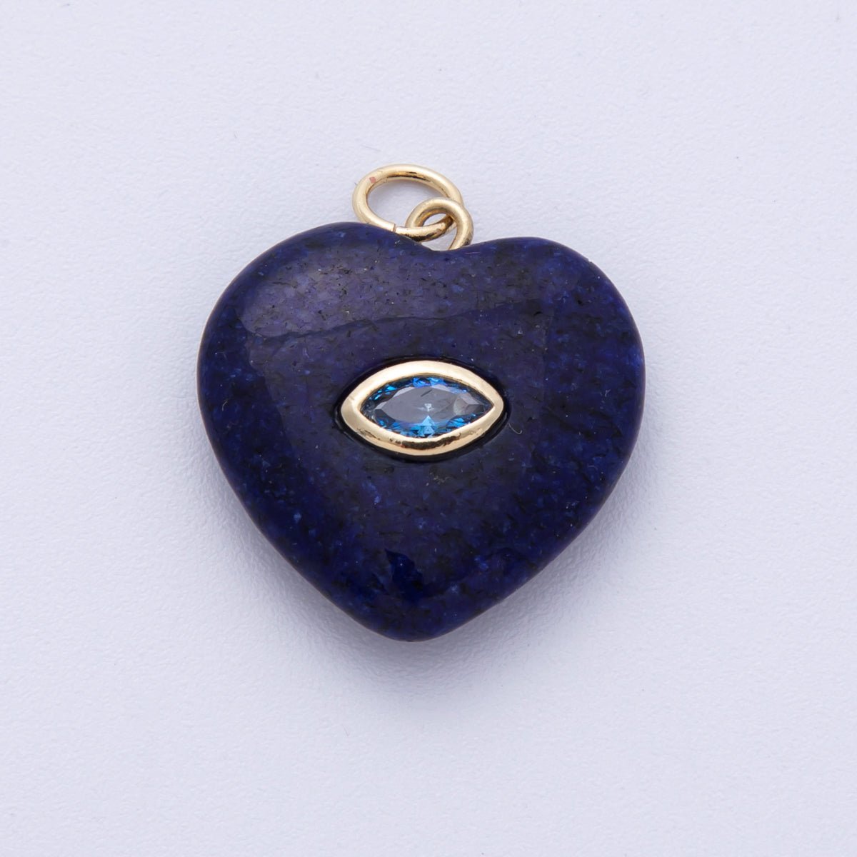 18K Gold Filled 21.5mm Marquise Embedded Rose Quartz, Amethyst, Onyx, Amazonite, Lapis Lazuli, Tiger Eye Heart Charm | AK218 - AK220 - DLUXCA