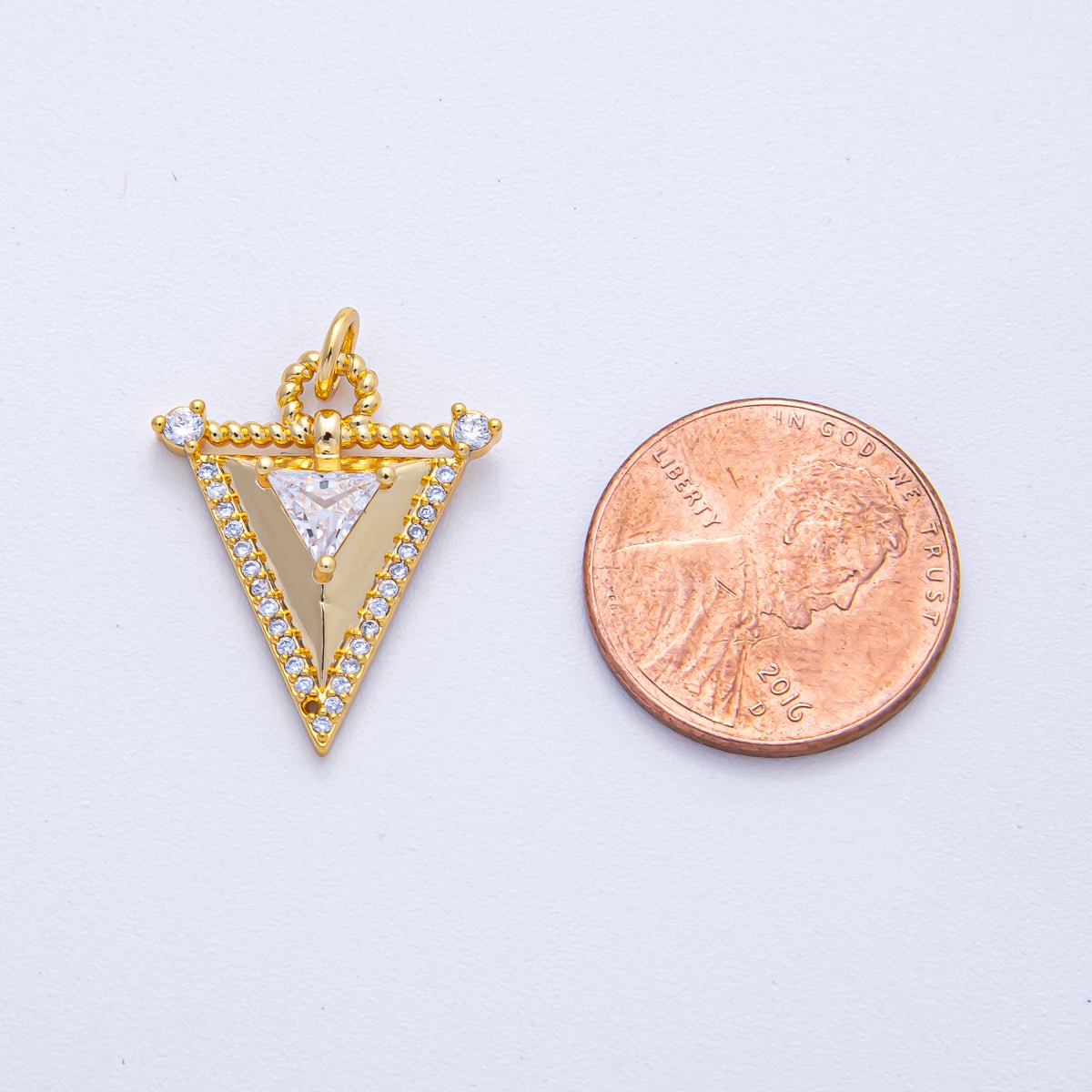 18K Gold Filled 21.5mm Micro Paved CZ Croissant Triangle Geometric Charm | AK040 - DLUXCA