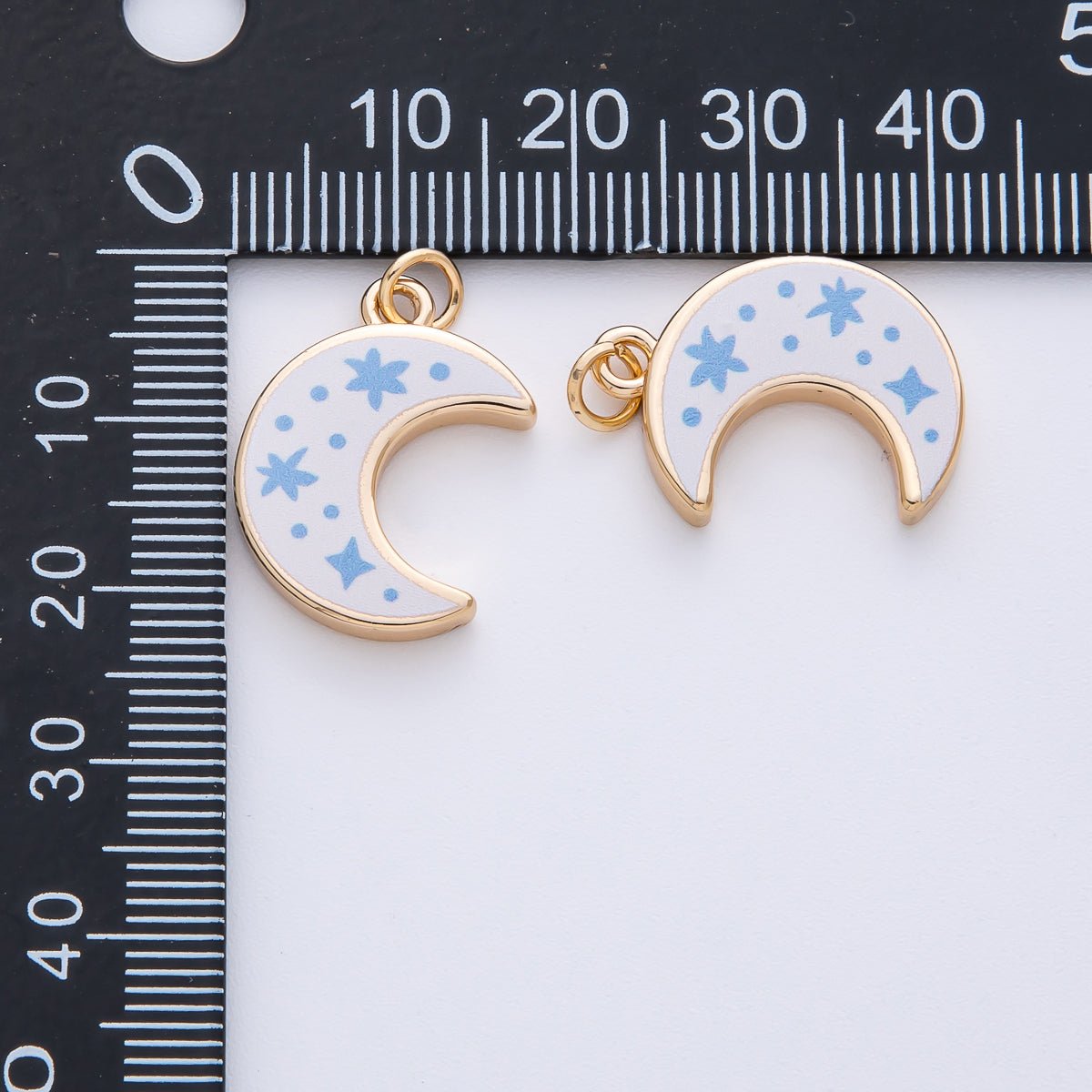 18K Gold Filled 21mm Blue Enamel Crescent Moon Celestial Charm | AF1612 - DLUXCA