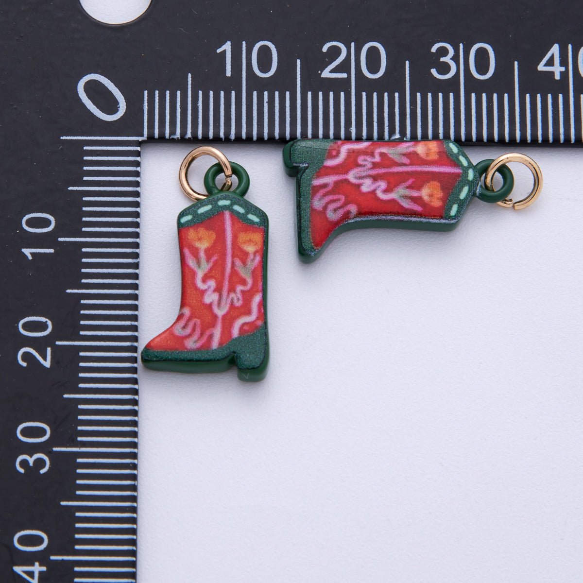 18K Gold Filled 21mm Blue, Green Flower Print Cowboy Shoes Charm | AF1606 AF1607 - DLUXCA
