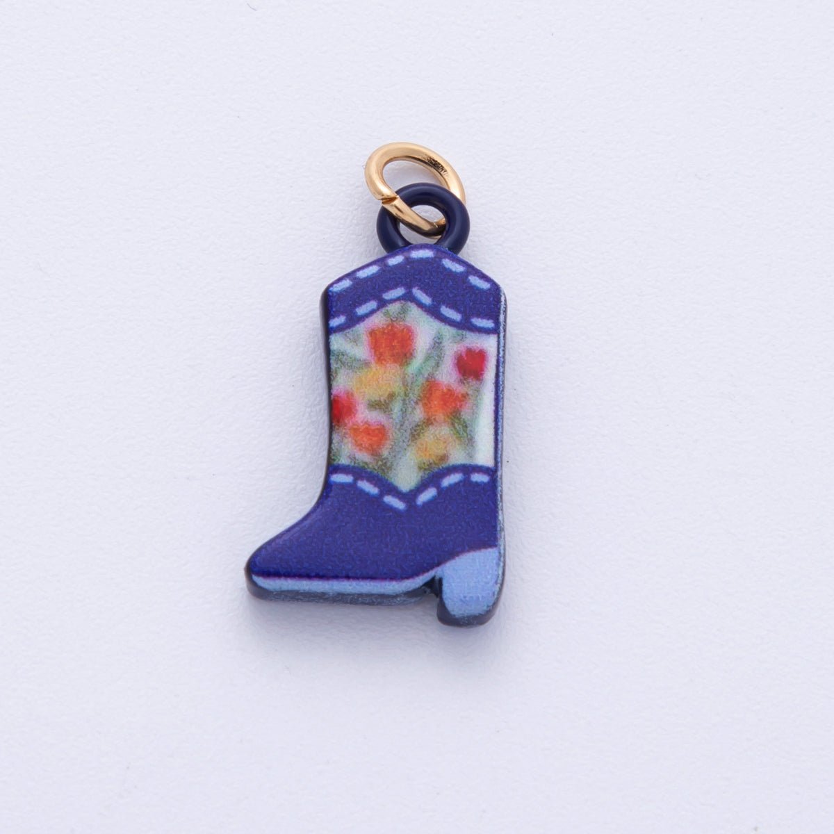 18K Gold Filled 21mm Blue, Green Flower Print Cowboy Shoes Charm | AF1606 AF1607 - DLUXCA
