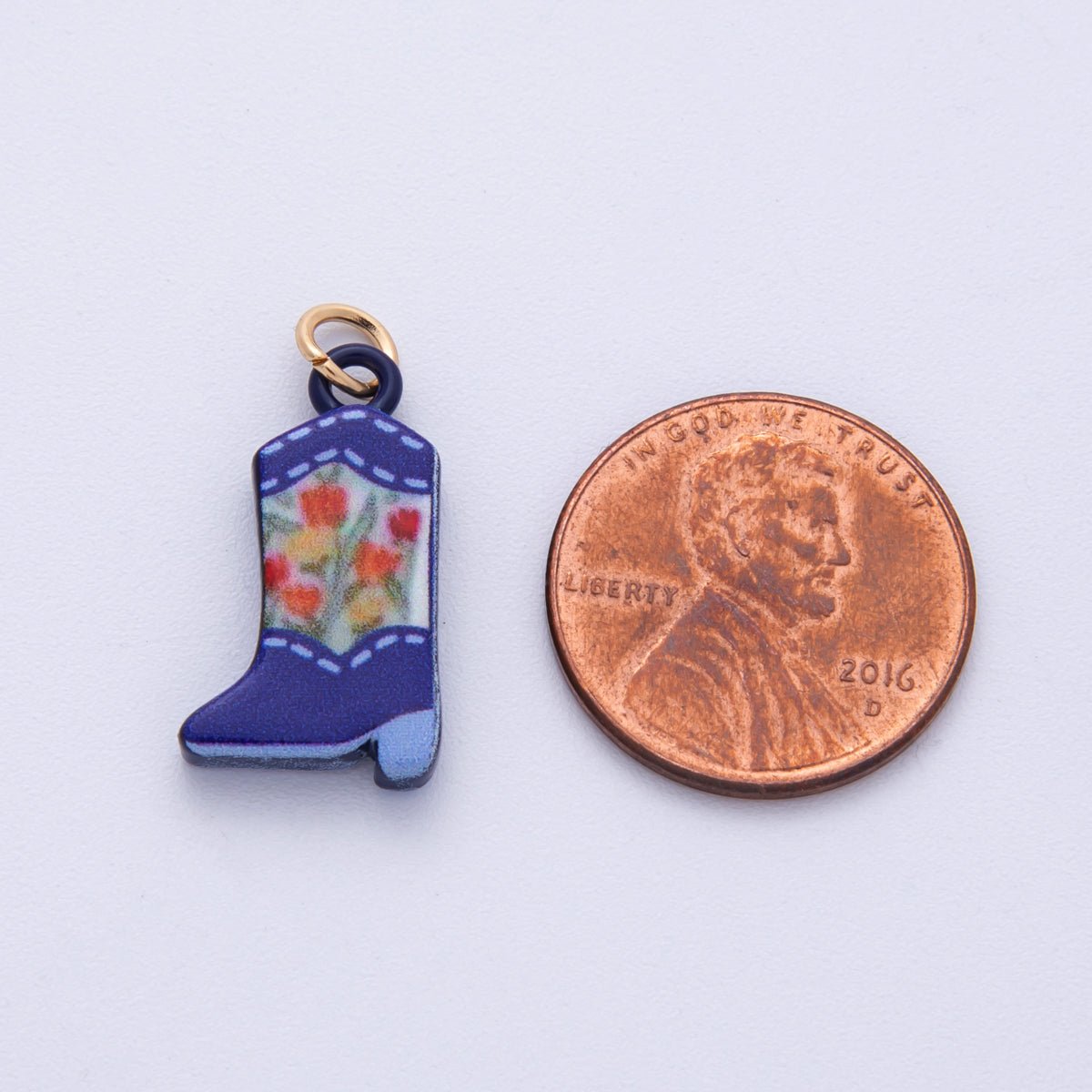 18K Gold Filled 21mm Blue, Green Flower Print Cowboy Shoes Charm | AF1606 AF1607 - DLUXCA