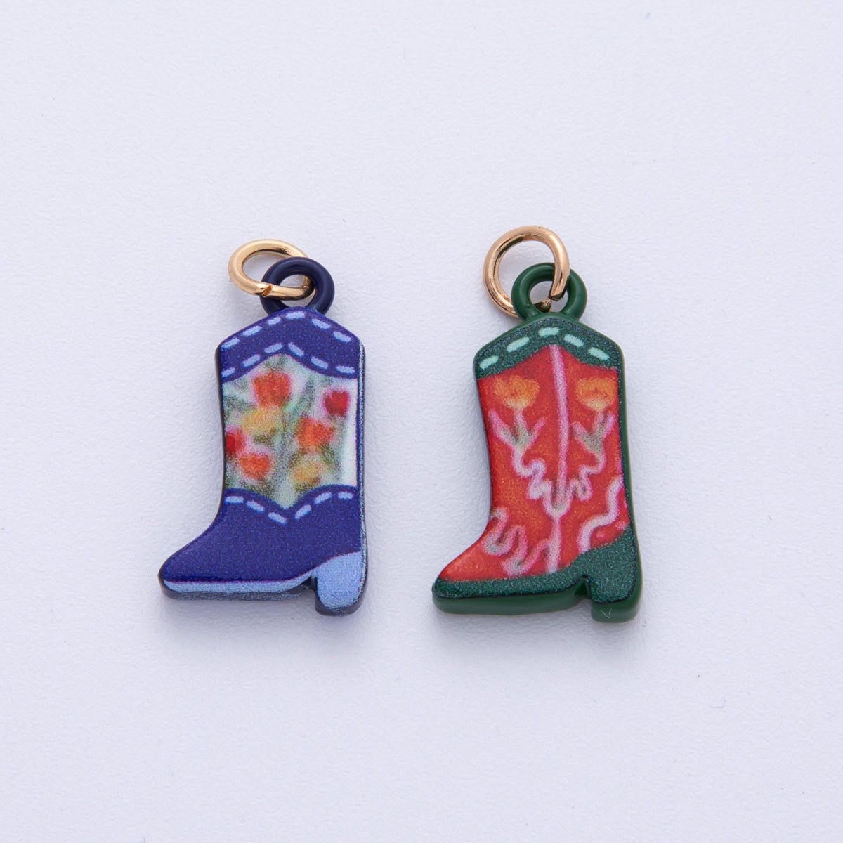 18K Gold Filled 21mm Blue, Green Flower Print Cowboy Shoes Charm | AF1606 AF1607 - DLUXCA