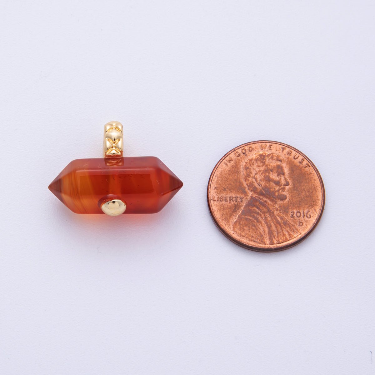 18k Gold Filled 21mm Carnelian Hexagonal Point Natural Gemstone Charm Pendant | AK - 217 - DLUXCA