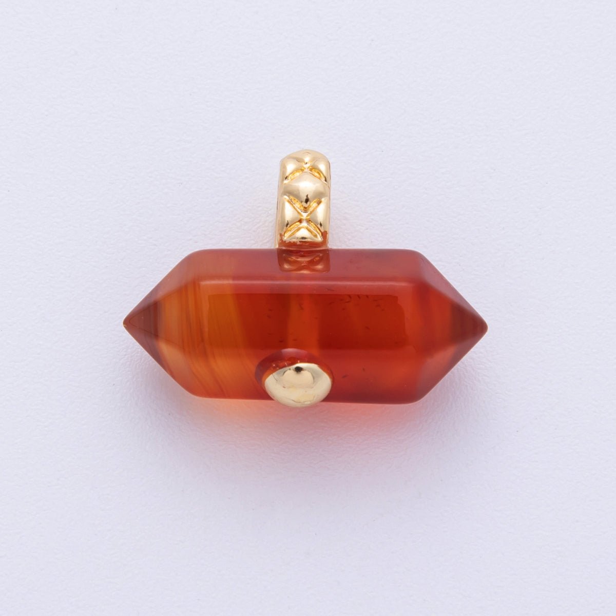 18k Gold Filled 21mm Carnelian Hexagonal Point Natural Gemstone Charm Pendant | AK - 217 - DLUXCA