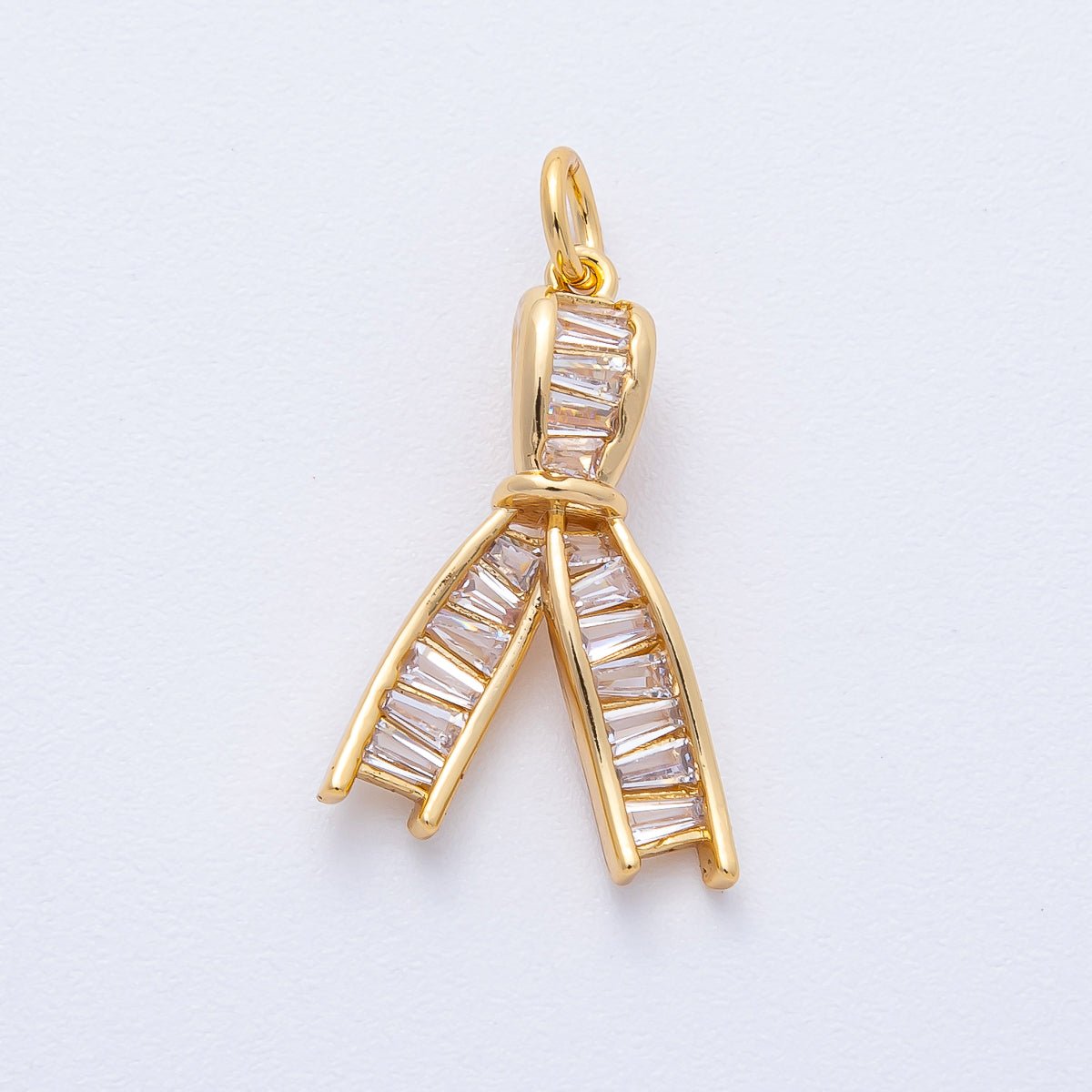 18K Gold Filled 21mm Clear Baguette CZ Ribbon Knot Charm | AK189 - DLUXCA