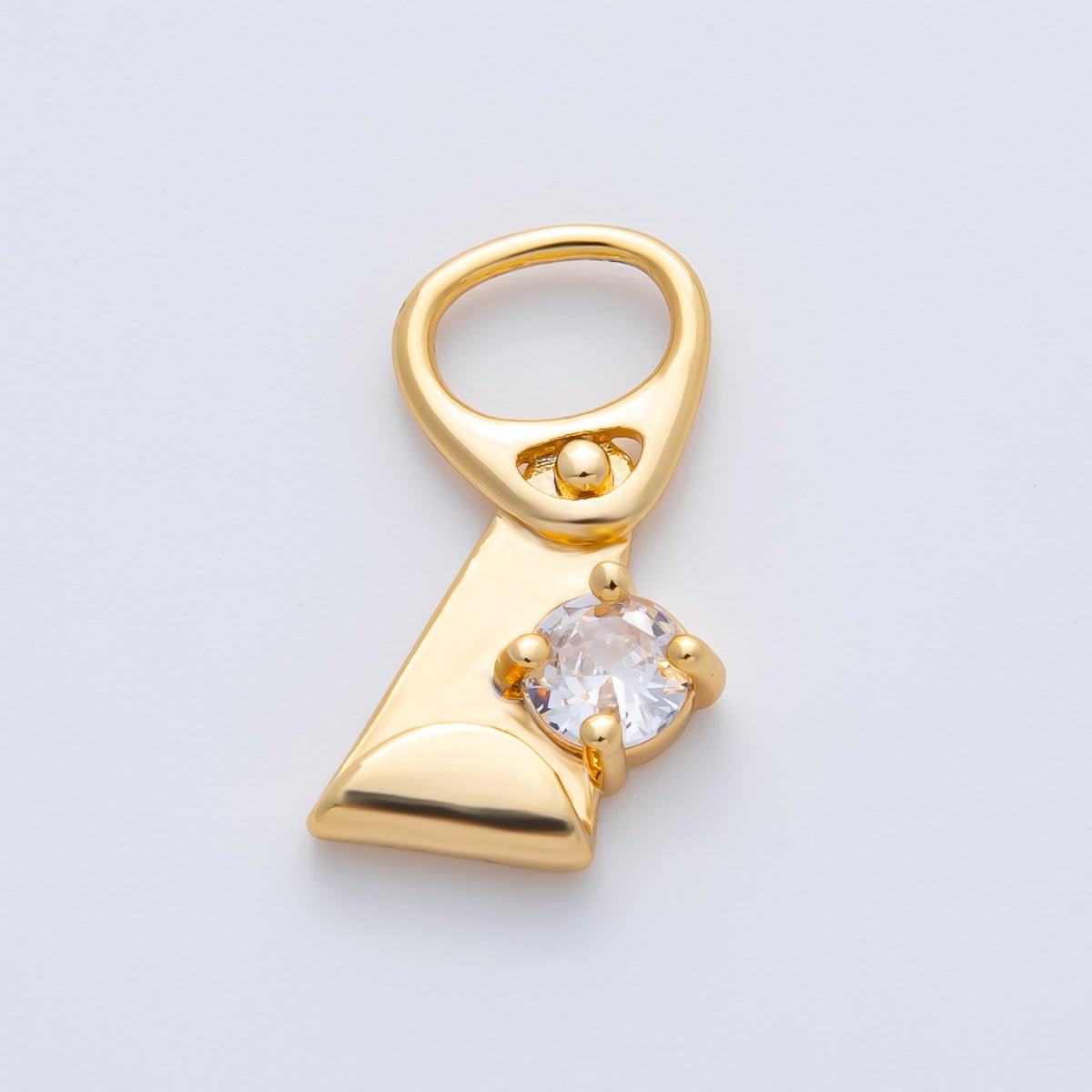 18K Gold Filled 21mm Clear CZ Abstract Geometric Soda Tab Pendant | Charms - 00336 Charms - 00337 - DLUXCA