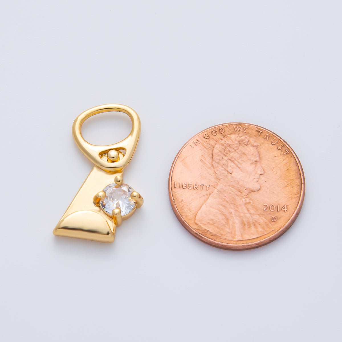 18K Gold Filled 21mm Clear CZ Abstract Geometric Soda Tab Pendant | Charms - 00336 Charms - 00337 - DLUXCA