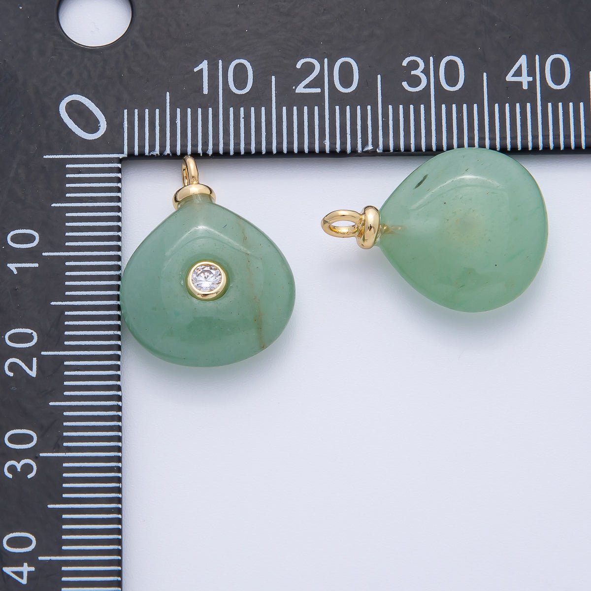 18K Gold Filled 21mm Clear CZ Green Aventurine Gemstone Charm | AF1392 - DLUXCA