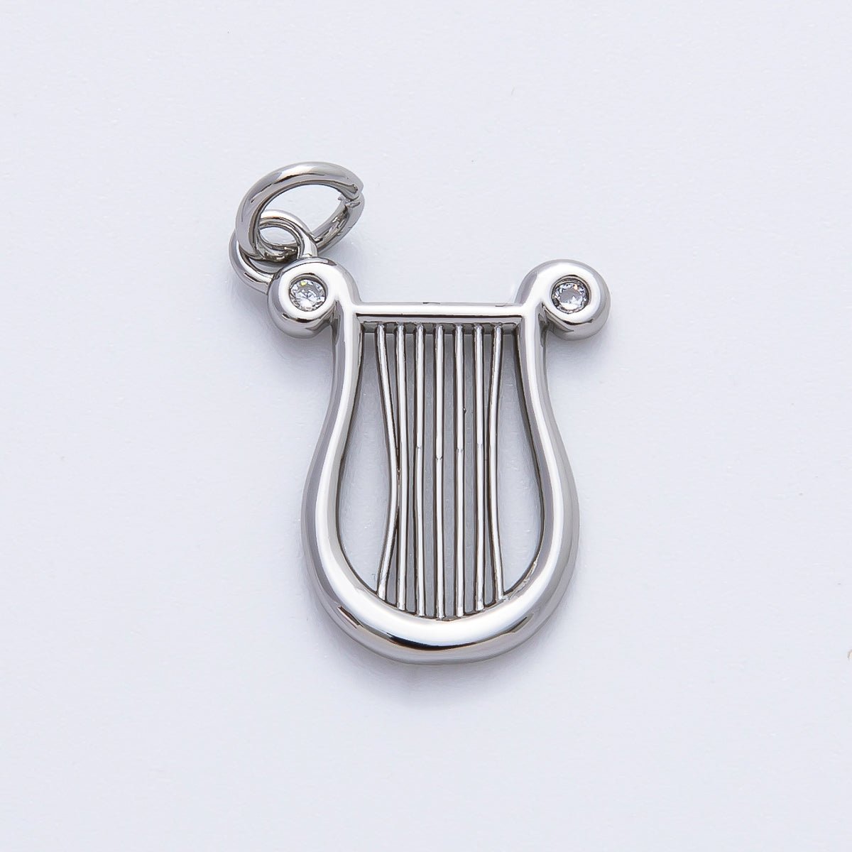 18K Gold Filled 21mm CZ Harp Musical Instrument Charm in Gold & Silver | AF1357 - DLUXCA