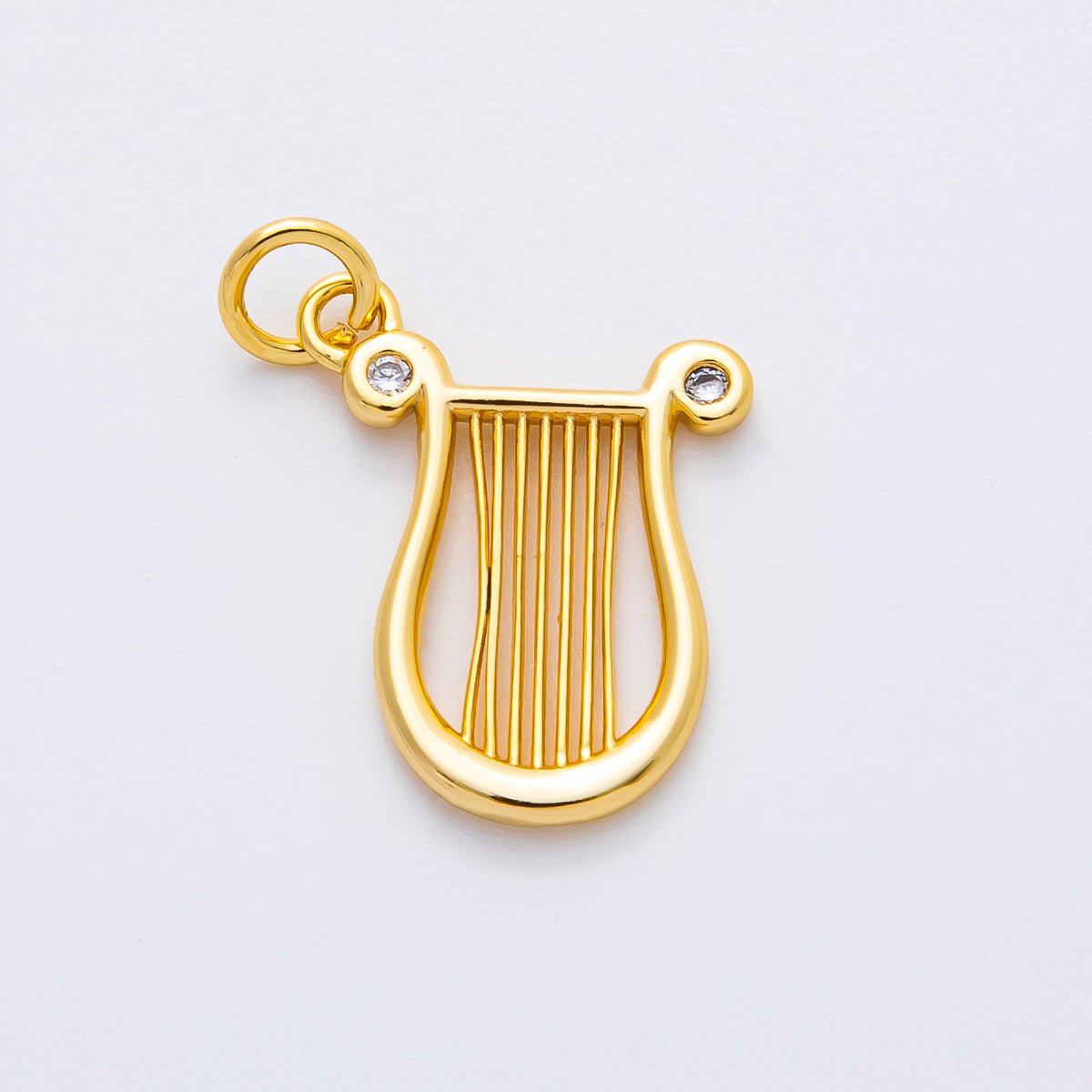 18K Gold Filled 21mm CZ Harp Musical Instrument Charm in Gold & Silver | AF1357 - DLUXCA