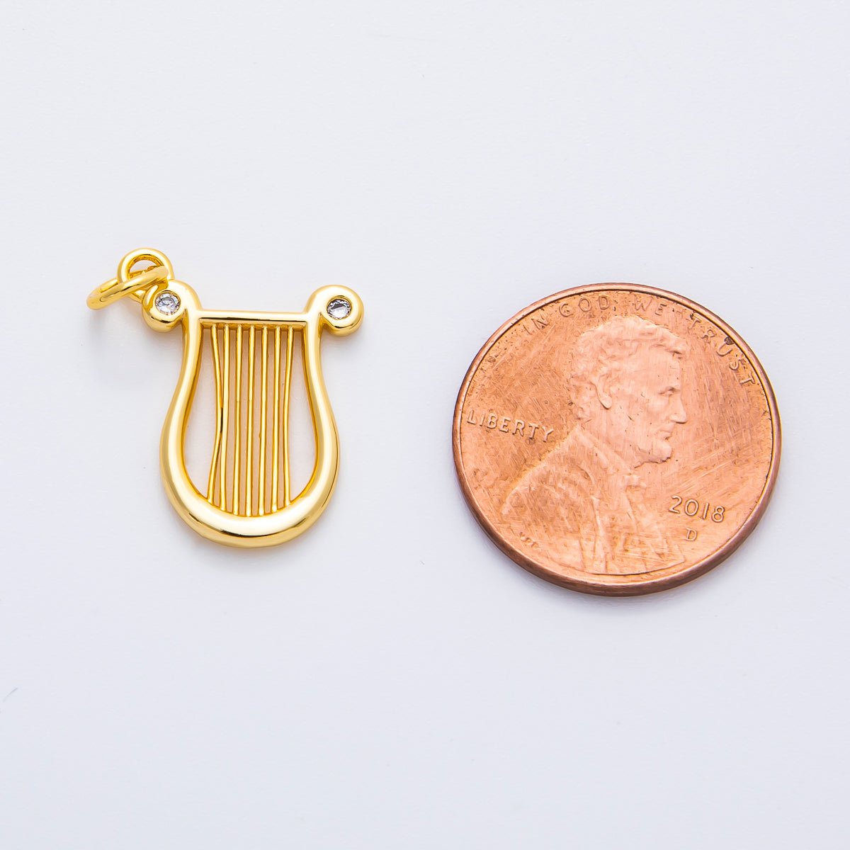 18K Gold Filled 21mm CZ Harp Musical Instrument Charm in Gold & Silver | AF1357 - DLUXCA