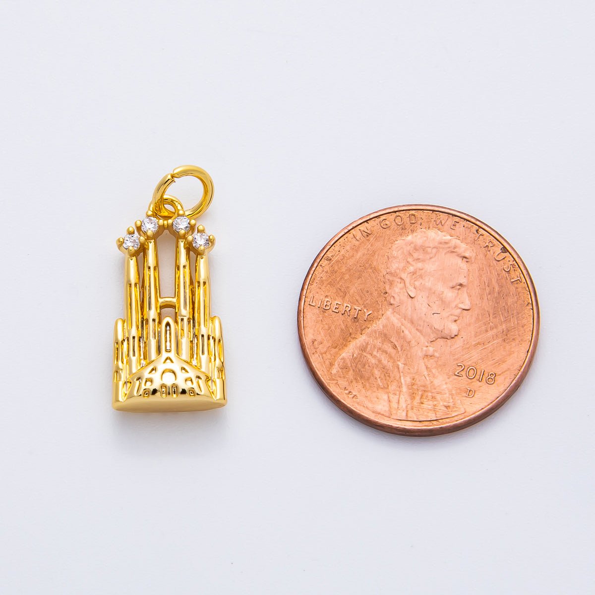 18K Gold Filled 21mm CZ Royal Castle Multidimensional 3D Charm in Gold & Silver | AF1353 - DLUXCA