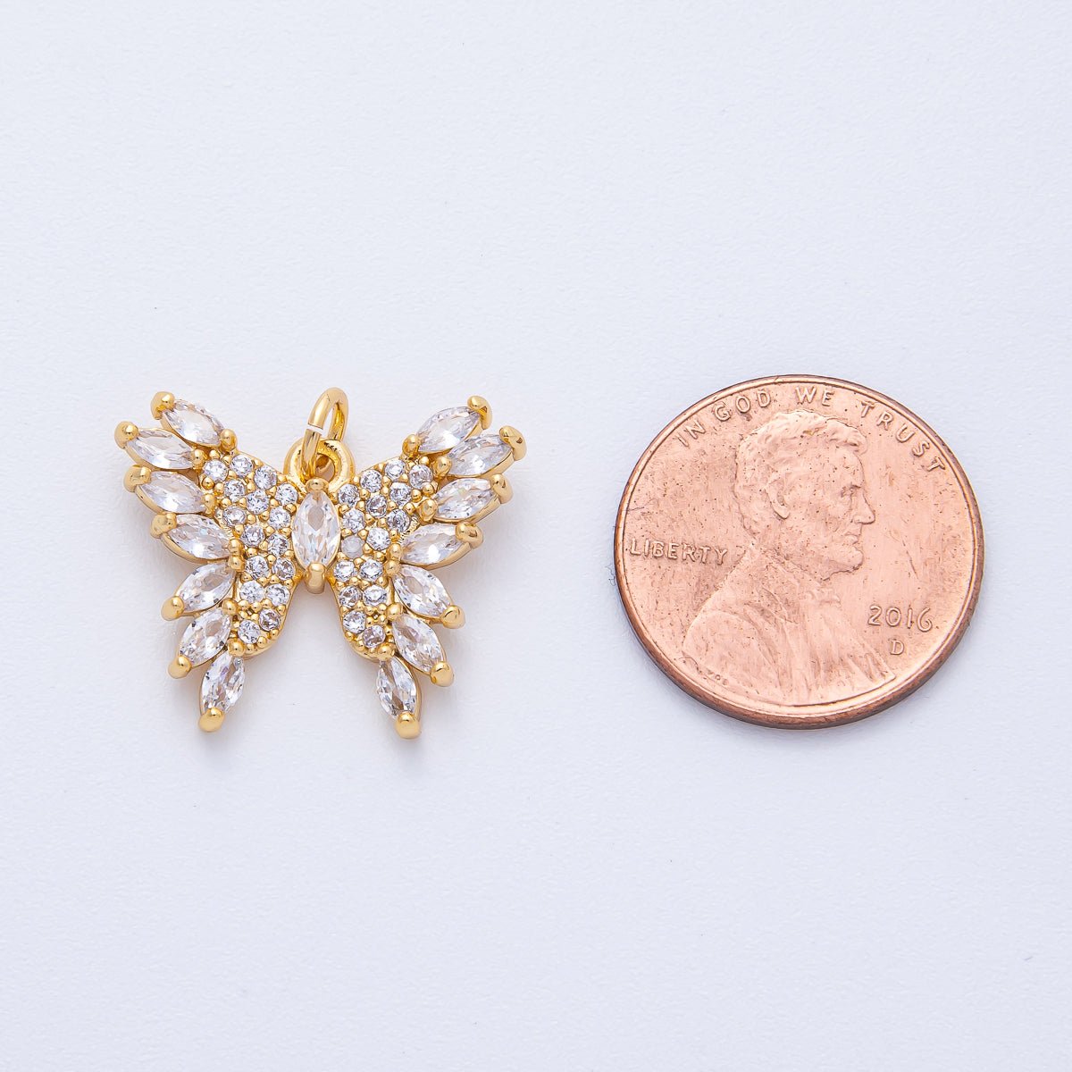 18K Gold Filled 21mm Marquise Micro Paved CZ Butterfly Mariposa Animal Charm | AK182 - DLUXCA